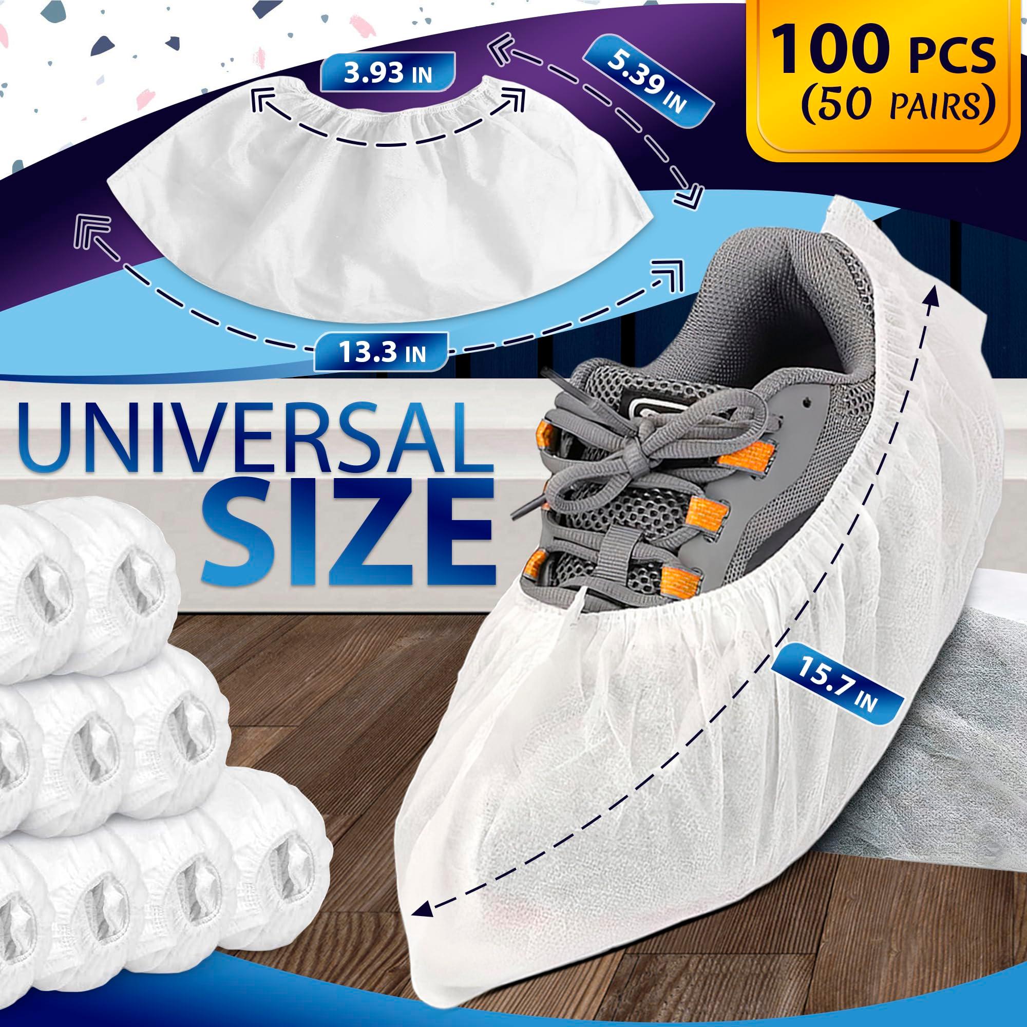 100 Pcs White Shoe Covers Disposable (Bulk Pack of 50 Pairs) – Non-Woven Booties for Shoes Covers, Stretchable Up to 15.7"– Soft & Durable, Fit for Home, Travel, Workplace & Real Estate Shows - Image 2