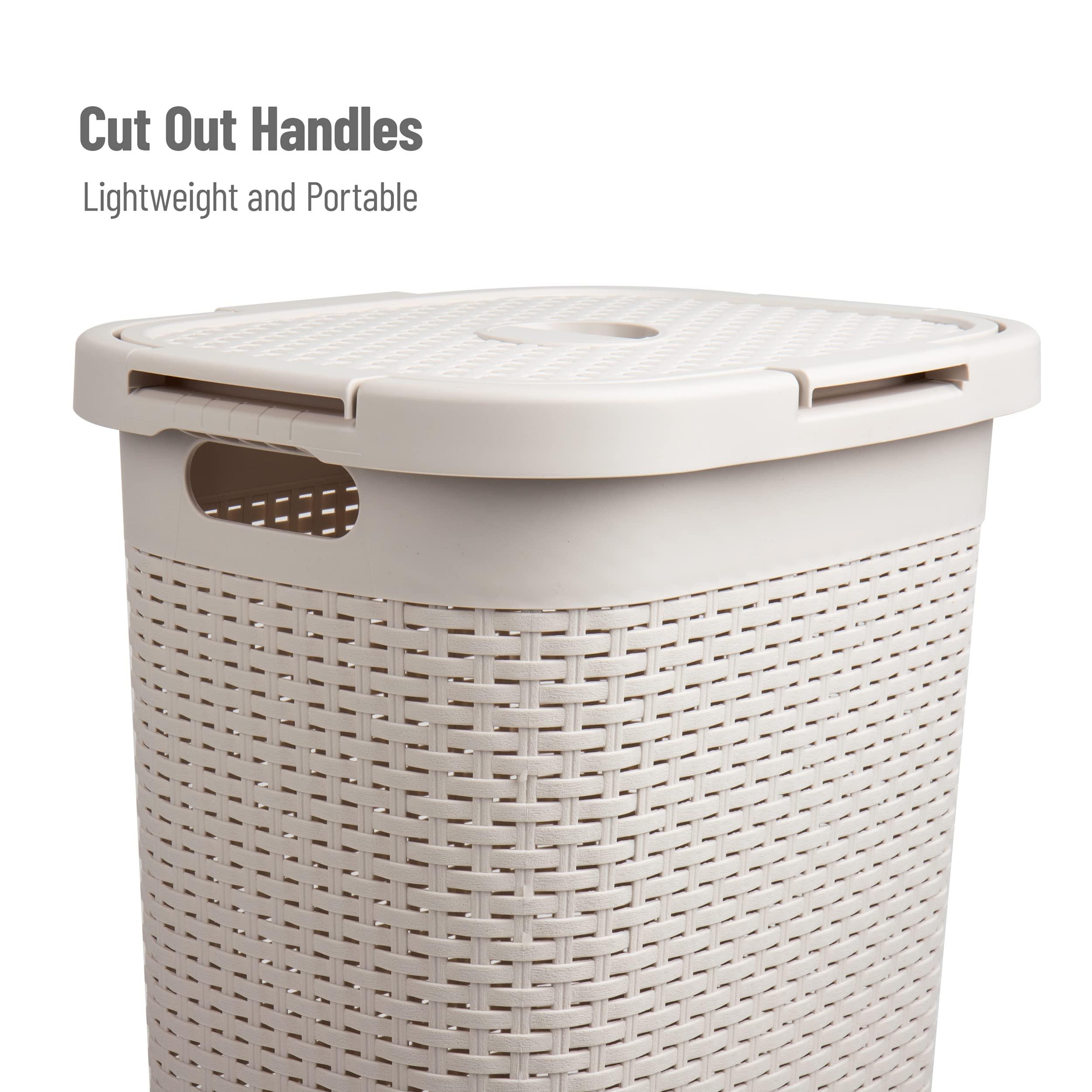 Mind Reader 60L Slim Laundry Hamper, Clothes Basket, Lid, Wicker Design, Plastic, 17.65"L x 13.75"W x 24.15"H, Ivory - Image 4