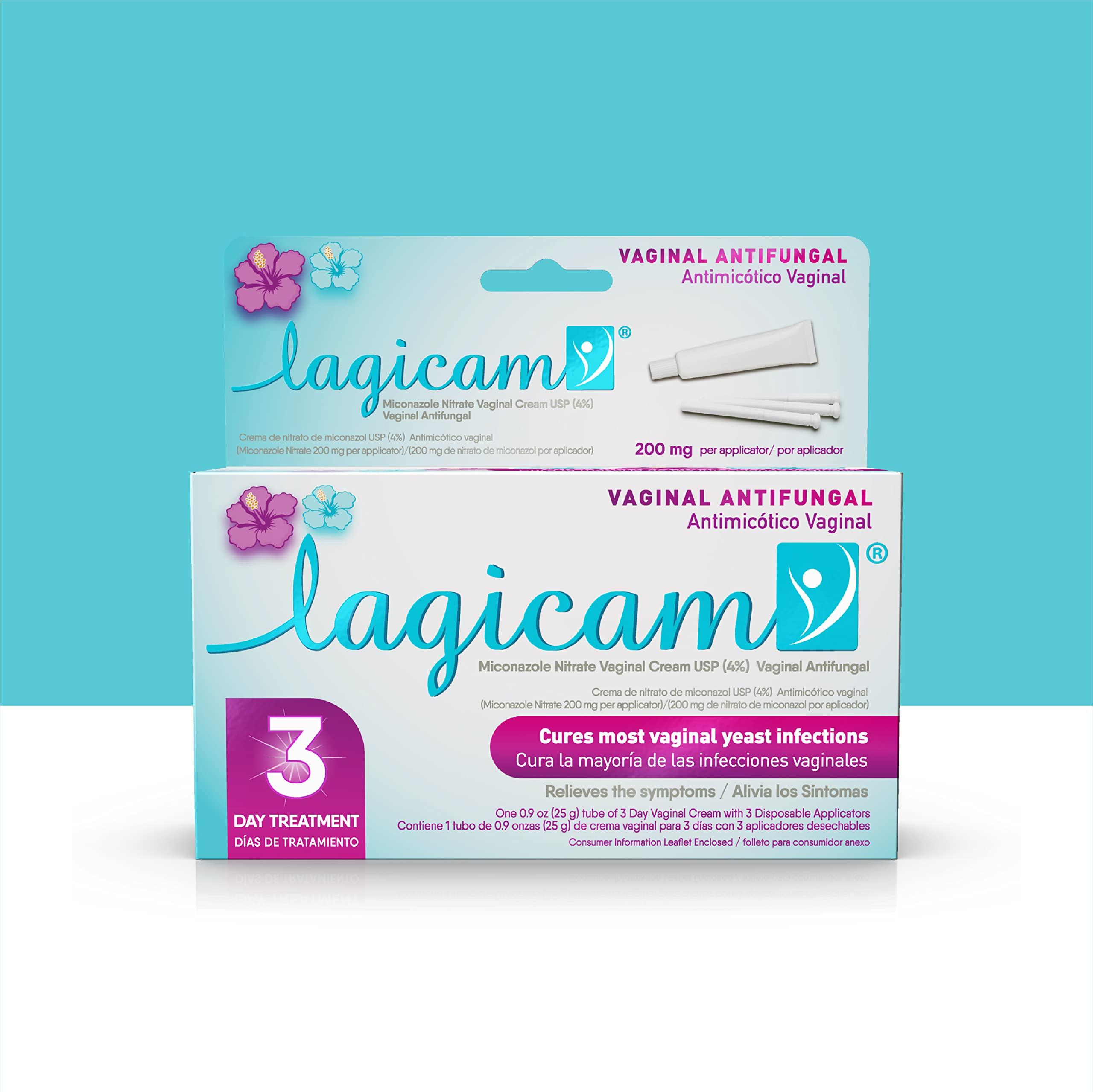 Lagicam 3 Day Vaginal Yeast Infection Treatment for Women, Start working on the 1st Day, Miconazole Nitrate, Antifungal Cream relieves Itching and Irritation, 3 Disposable Applicators & Cream (1 Pack)