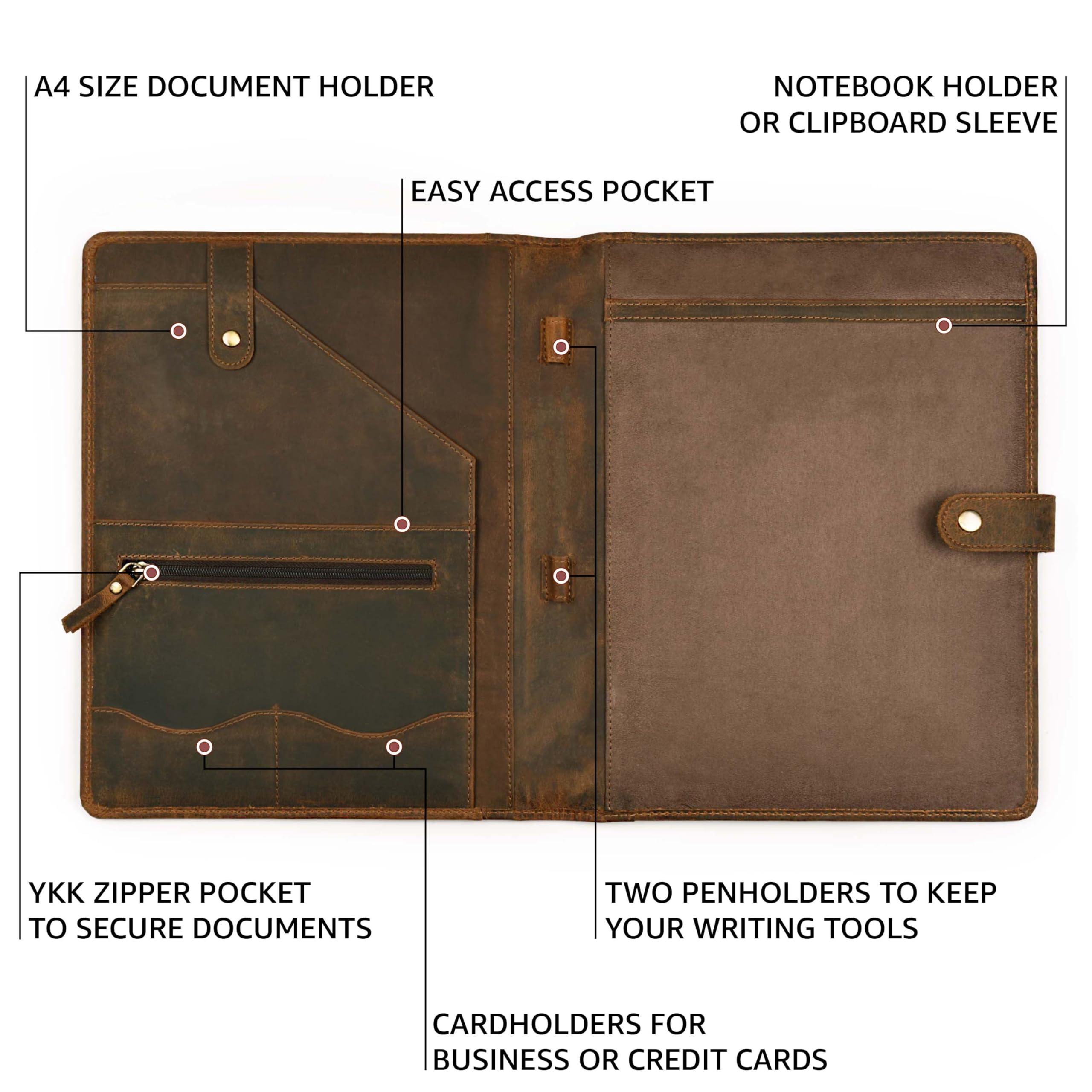 Leather Village Leather Portfolio Organizer - Professional Business Padfolio for Men & Women - Stylish Document Card Holder, Resume Folder, Folio for A4/Letter Size Writing Legal Pad, Brown - Image 4