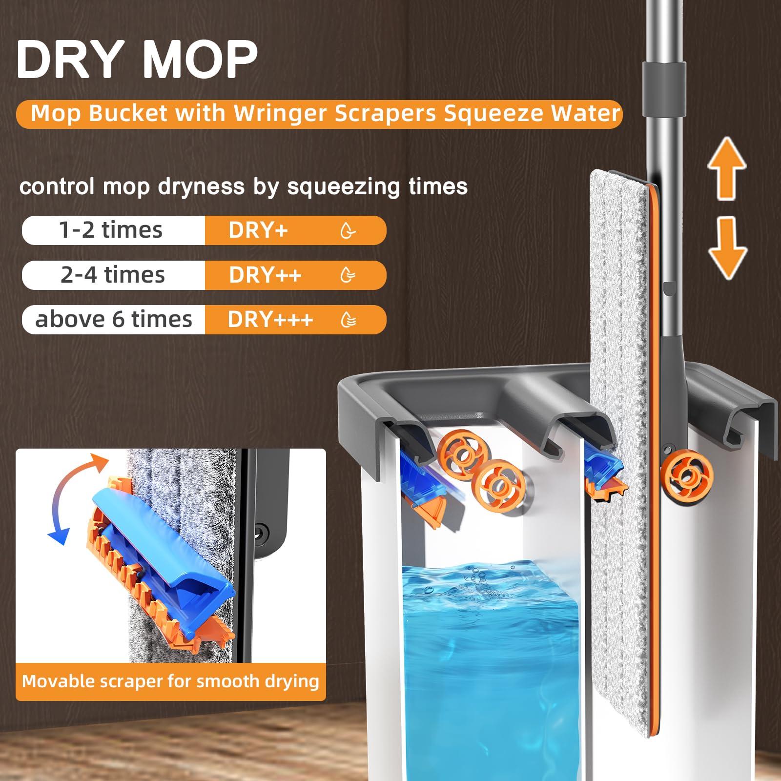 Mop and Bucket with Wringer Set for Home,61" Flat Mop and Bucket System for Floor Cleaning,Wet Dry Mop Window Wall Cleaner with Long Handle,Floor Mop with 4 Washable Microfiber Pads - Image 3