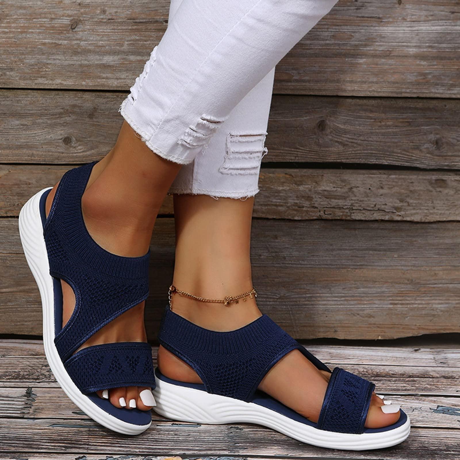 JEUROT Womens Summer Sandals Arch Support Orthotic Comfortable Sandal Low Wedges Non-Slip Casual Open Toe Summer Sport Shoes - Image 3