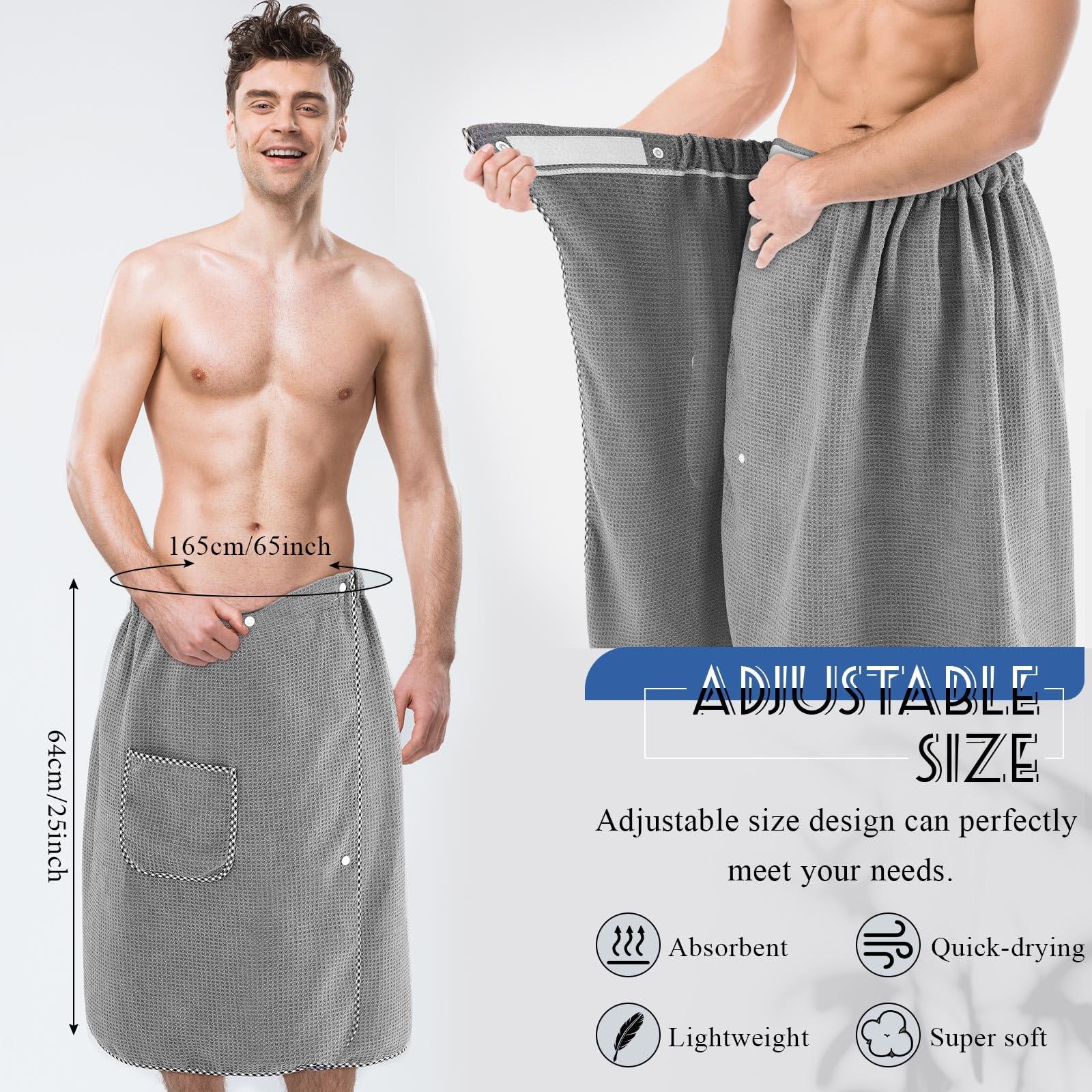 HunnmingRe Sauna Towels for Men Adjustable Quick Drying Bath Towel Wrap for Men Shower After,Gym, Spa, Sauna, 65 x 25 Inches(Grey,Waffle) - Image 2