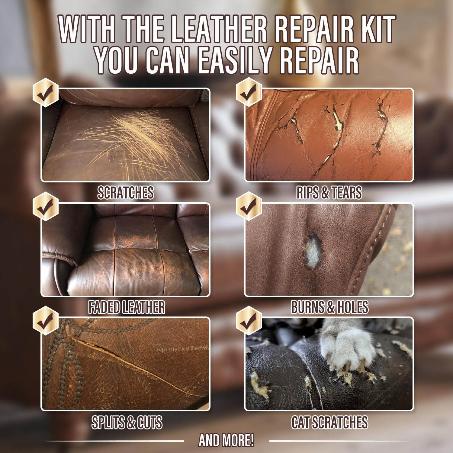 ARCSSAI ARCSSAL Brown Leather Repair Kit for Furniture, Leather Couch Repair Kit for Sofa, Jacket, Car Seats and Purse with Super Easy Instructions, Restores Any Material, Bonded, Pleather, Genuine - Image 2