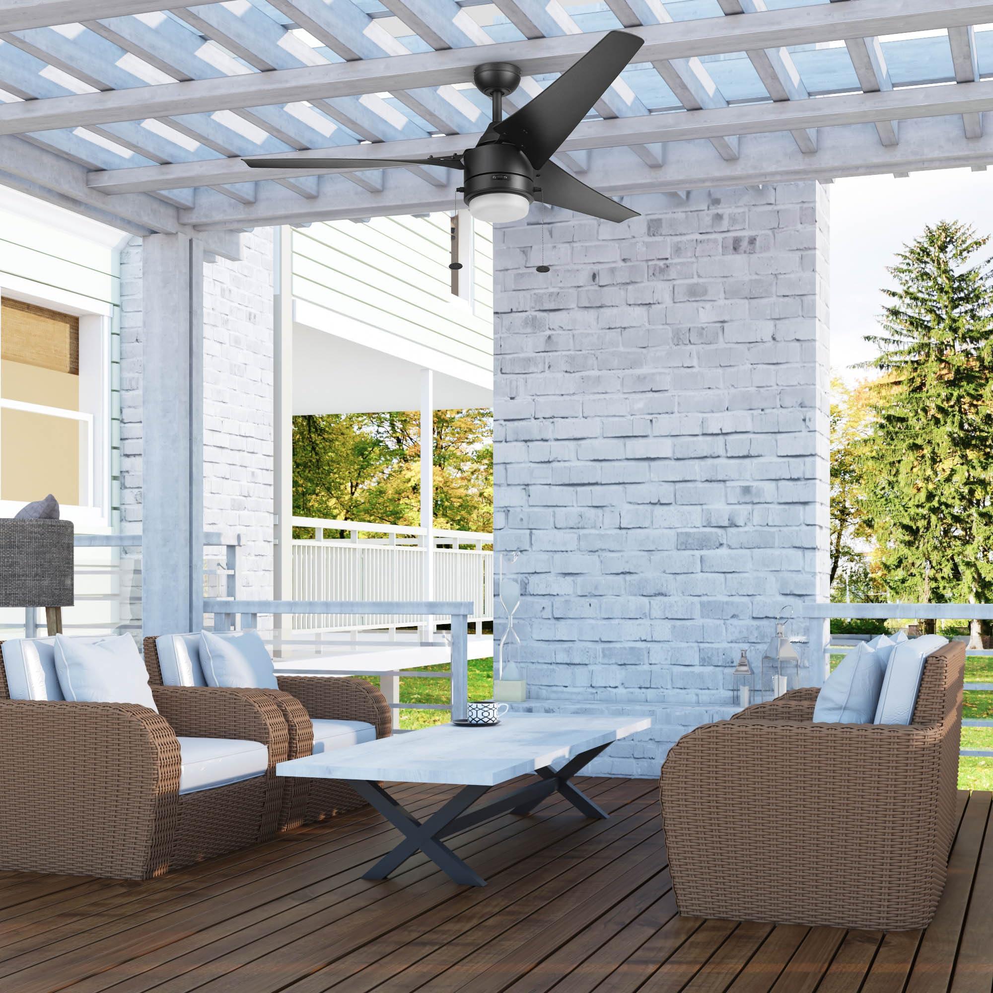 Prominence Home Teo, 56 Inch Contemporary Wet Rated Outdoor LED Ceiling Fan with Light, Pull Chain, Dual Mounting Options, 3 Weather Resistant Blades, Reversible Airflow - 51862-01 (Matte Black) - Image 2