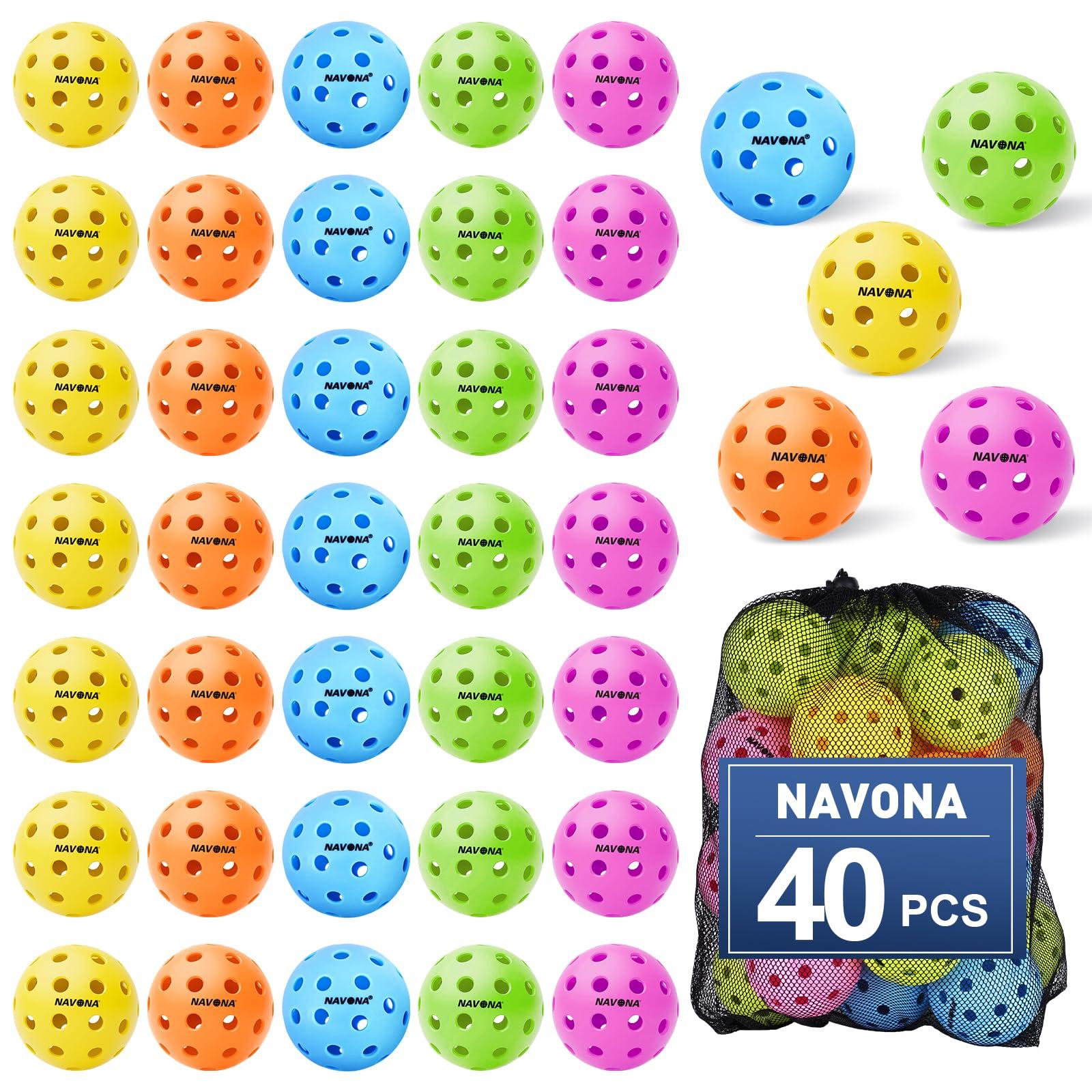 Navona 40 Pack Premium 40-Holes Multicolor Outdoor Pickleball Balls, Meet USAPA Official Requirement, Perfectly Balanced, High Bounce True Flight, Durable Outdoor Pickleball Set