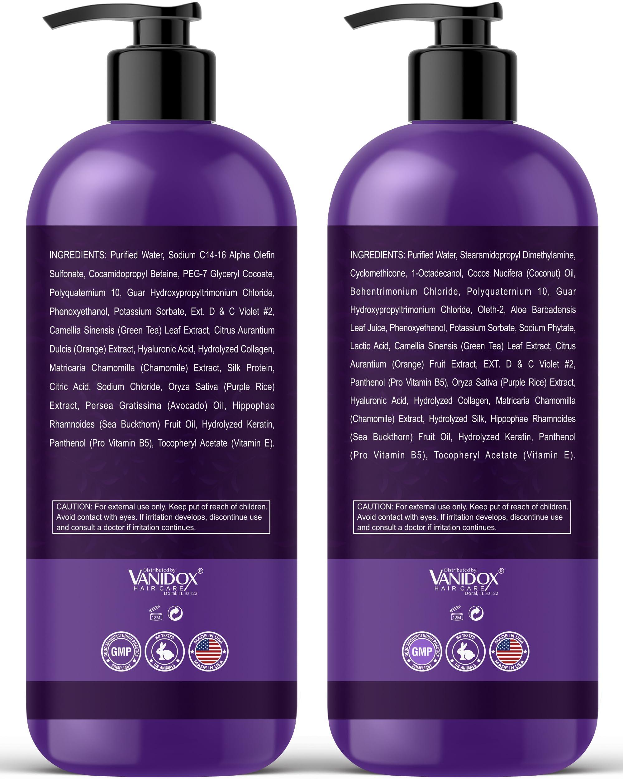 VANIDOX Sulfate Free Brass Toning Purple Shampoo and Conditioner Set for Grey and Silver Hair, Moisturizing & Color-Safe, Enhances Shine & Brightness, Made in USA (16 fl oz each) - Image 9