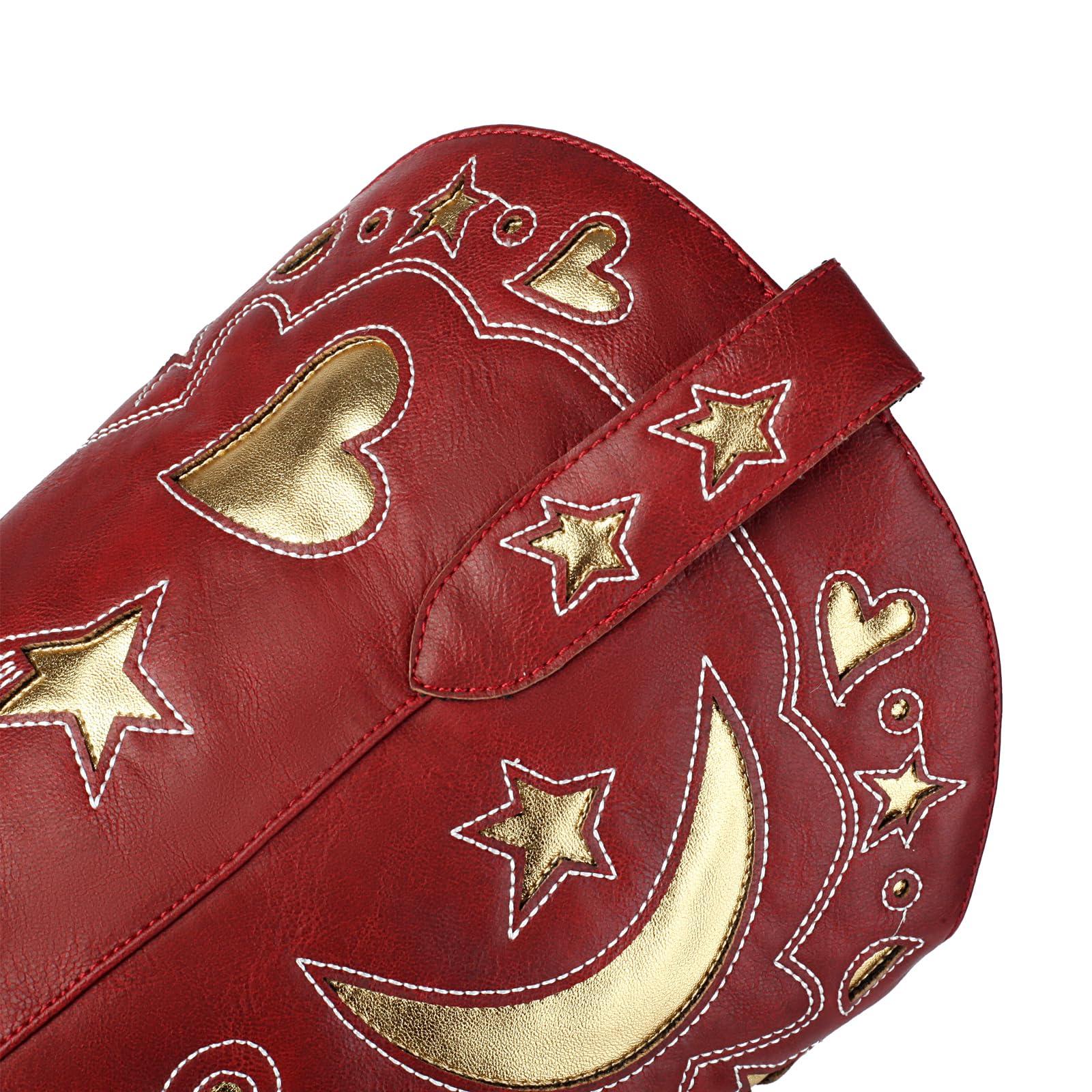 AIWGLESOLE Western Cowboy Boots for Women Knee High, Stars Moon Heart Patterns Low Heel - Image 3