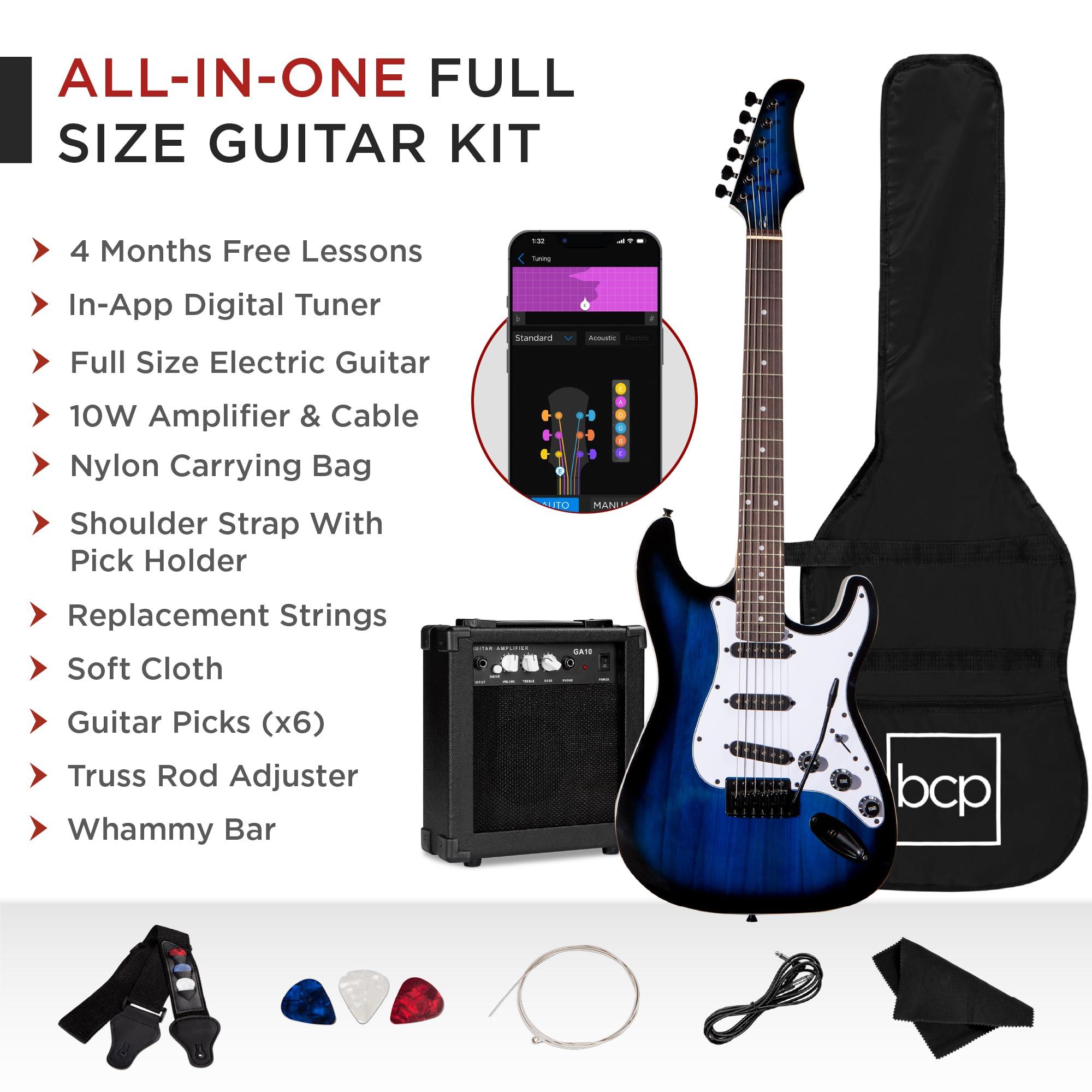 Best Choice Products 39in Full Size Beginner Electric Guitar Starter Kit w/Case, Strap, 10W Amp, Strings, Pick, Tremolo Bar - Hollywood Blue - Image 3