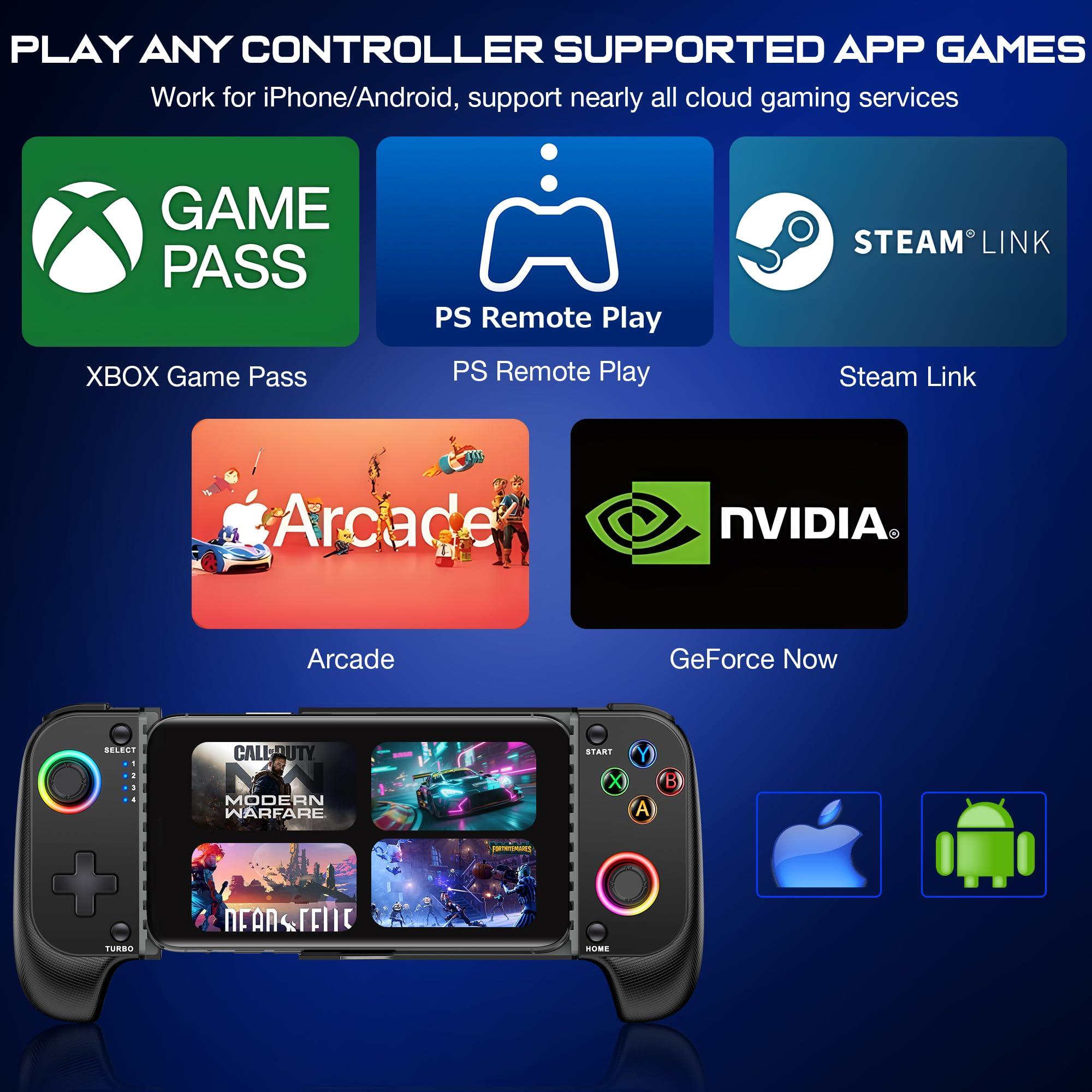 KICKDOT Wireless Phone Controller for iPhone/Android With Hall Joystick and LED, Mobile Gaming Controller for iOS Support Xbox Game Pass, PlayStation, Steam Link, Call of Duty,Roblox, Cloud Gamepad - Image 3