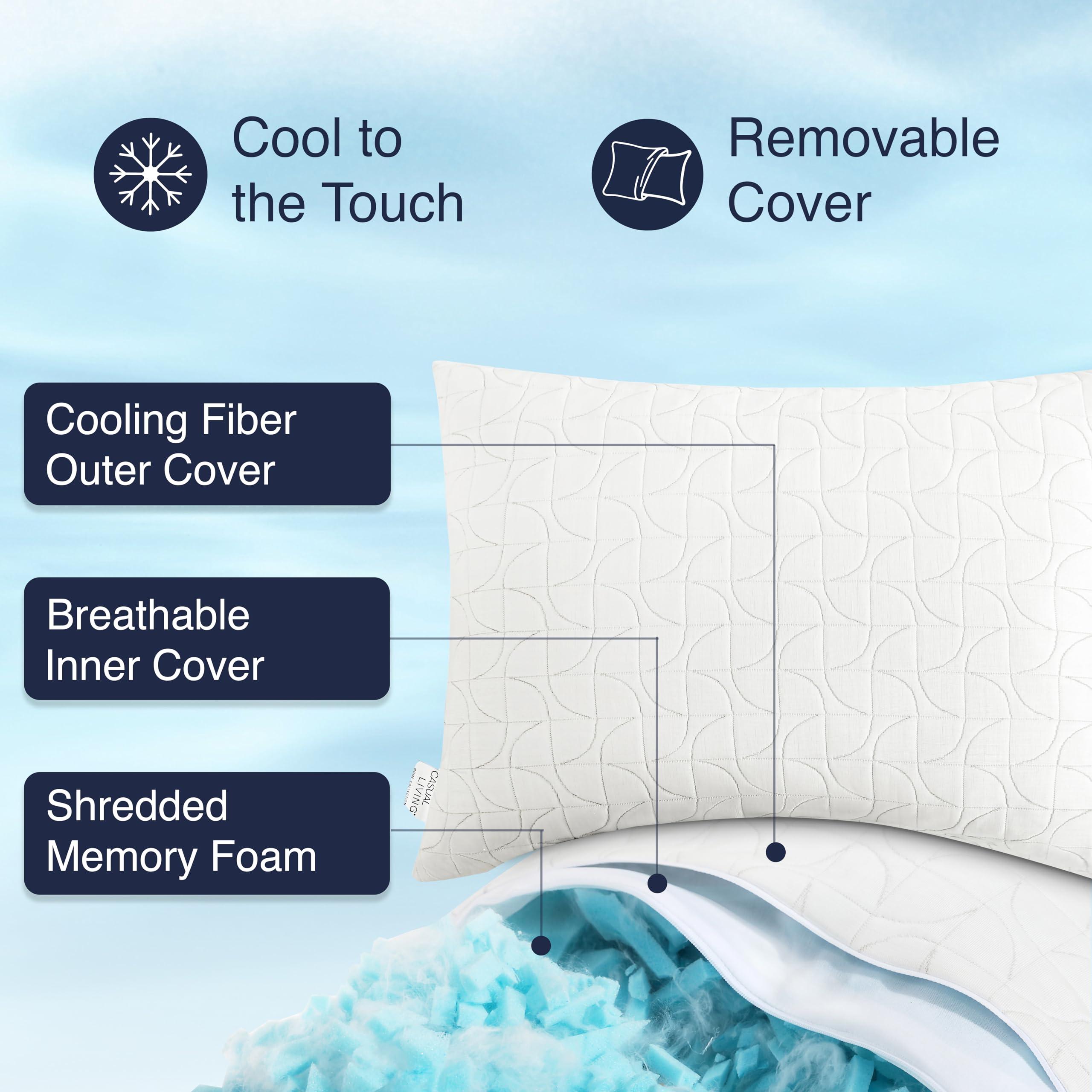 Casual Living Cooling Pillow Set of 2 Crushed Foam Pillows with Extra Fill Hypoallergenic Machine Washable Removable Cover for Side Back and Stomach Sleepers, Standard Size 19-inch x 25-inch, White - Image 3