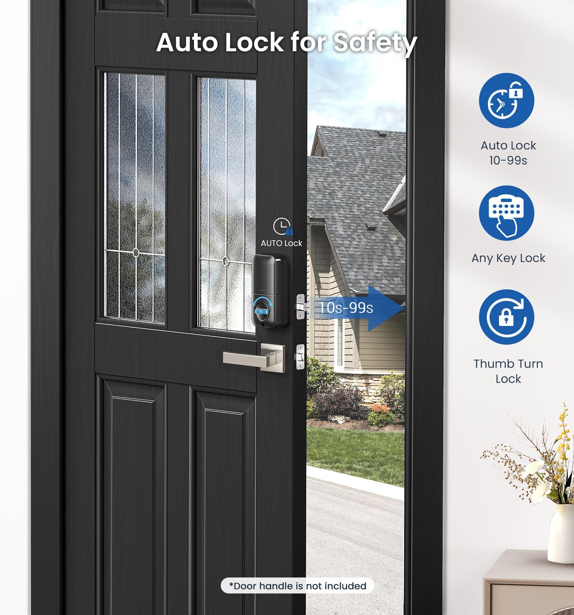 Veise Fingerprint Door Lock, Keyless Entry, Auto Lock, Electronic Keypad Deadbolt for Front Door, Biometric, Anti-Peeking Password, Easy Install, Satin Nickel - Image 4