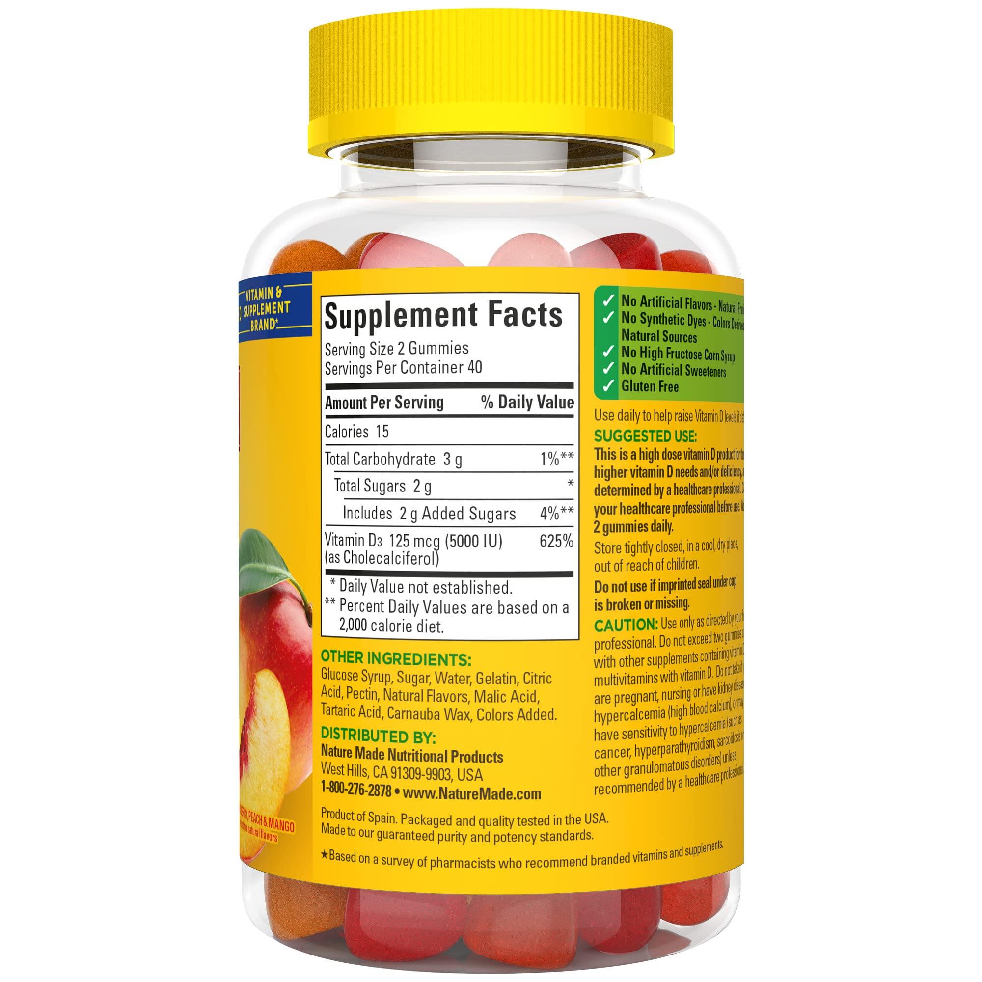 Nature Made Extra Strength Vitamin D3 5000 IU (125 mcg) per serving, Dietary Supplement for Bone, Teeth, Muscle and Immune Health Support, 80 Gummies, 40 Day Supply - Image 9