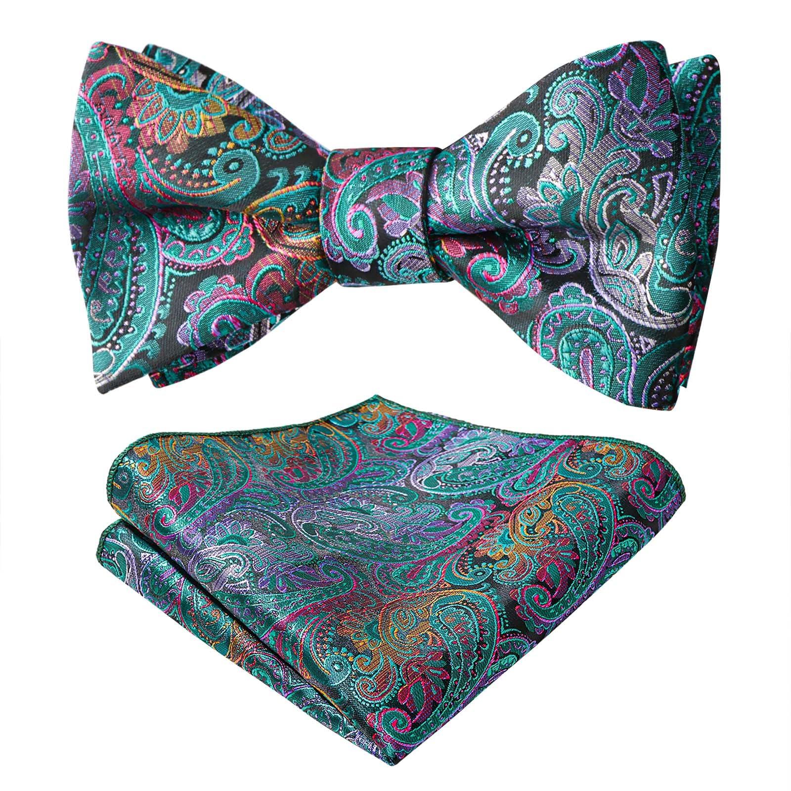 Alizeal Mens Paisley Jacquard Self-Tie Bow Tie Pocket Square Set