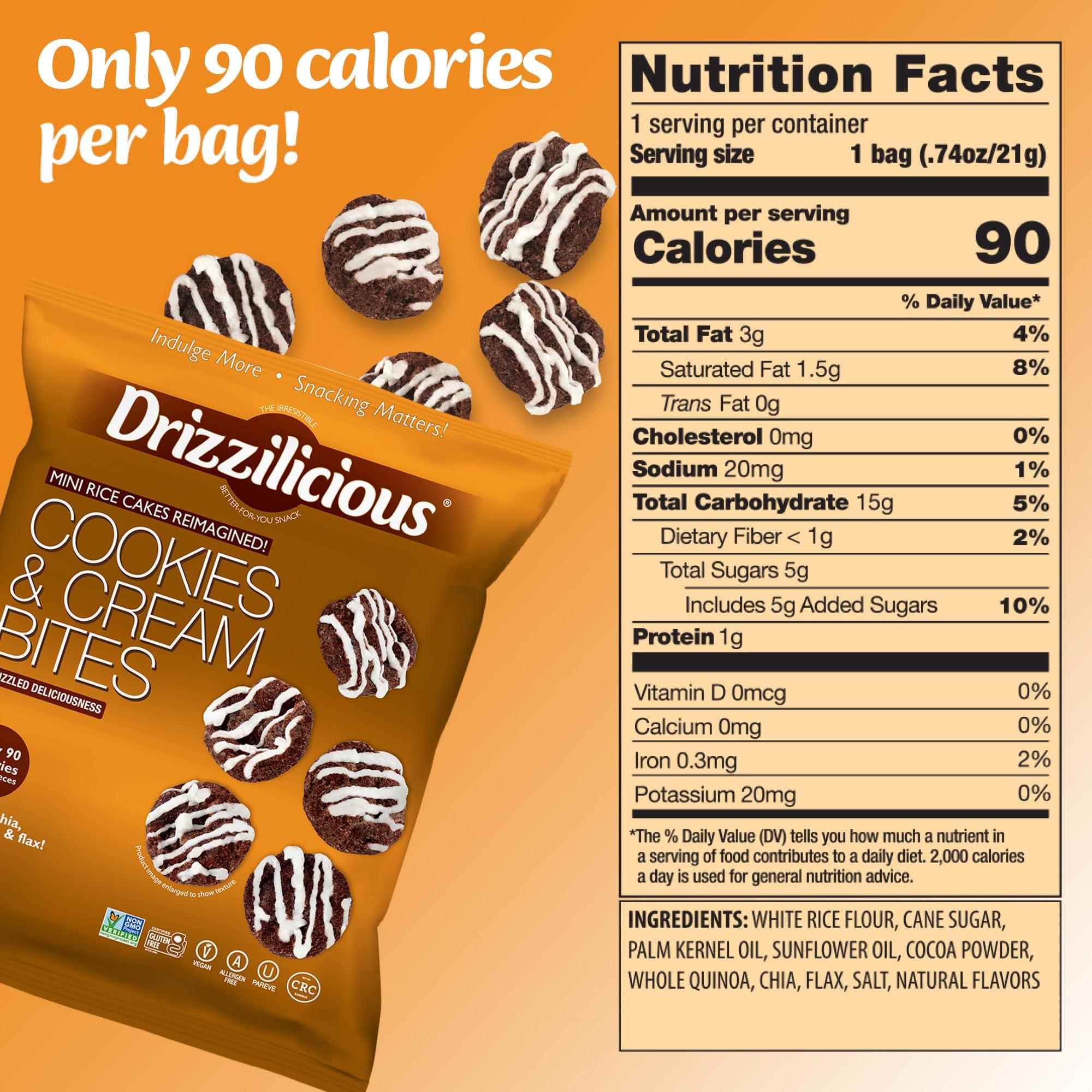 Drizzilicious Mini Rice Cakes Cookies & Cream - Rice Crisps, Healthy Snack for Adults and Kids, Flavored Rice Cakes, Vegan, Gluten Free, Allergen Free, Only 90 Calories Per Bag - 0.74 oz (Pack of 10) - Image 2