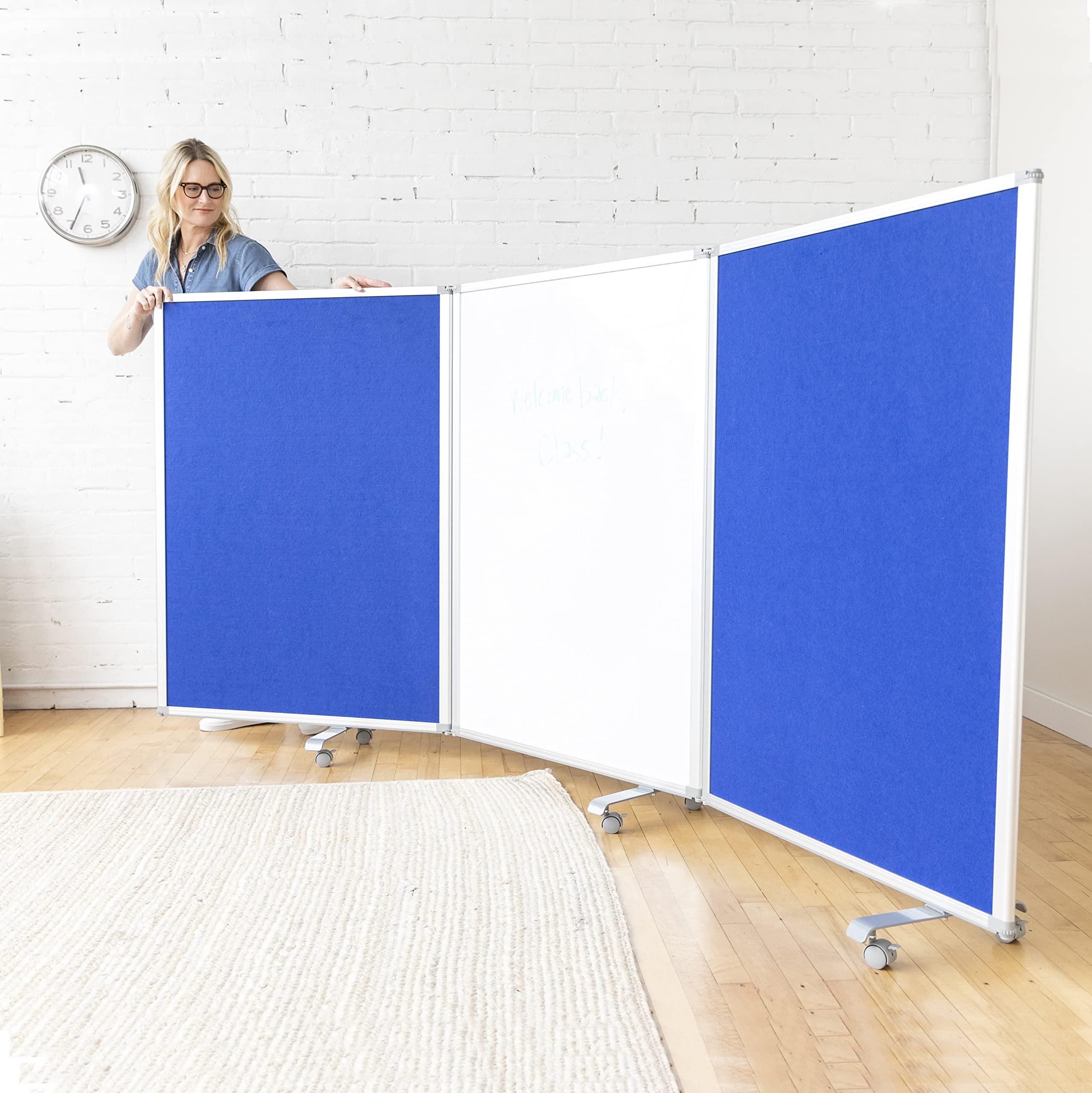 ECR4Kids Mobile Dry-Erase and Flannel Room Divider, 3-Panel, School Supplies, Blue - Image 9