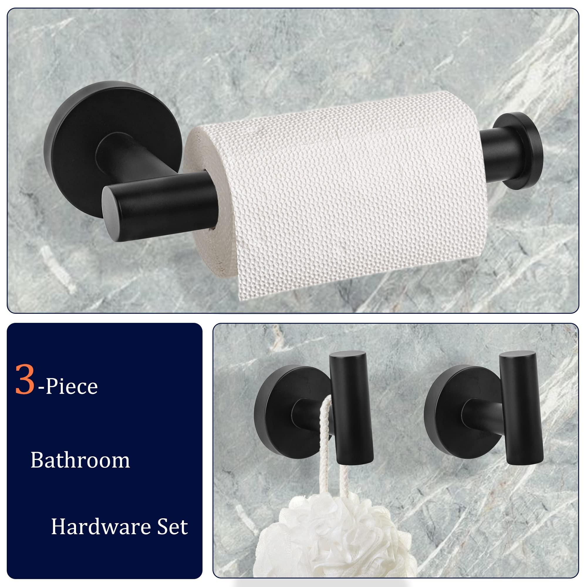 LCEZAN Matte Black Bathroom Hardware Set, Premium Stainless Steel 3-Piece Include 5 Inch Toilet Paper Holders and 2 Towel Robe Holder Hook for Bathroom, Kitchen, Washroom Wall Mount - Image 5