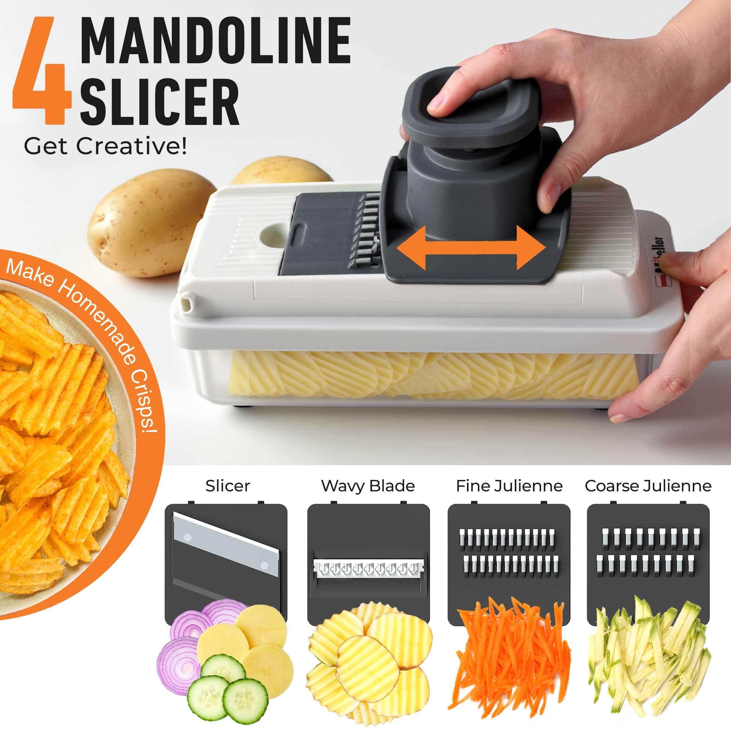Mueller Vegetable Chopper Mandoline Slicer, Food Veggie Chopper, Cheese Grater, Onion Vegetable Cutter with Container, Dicer, Kitchen Gadgets & Essentials, White Sand/Grey - Image 6