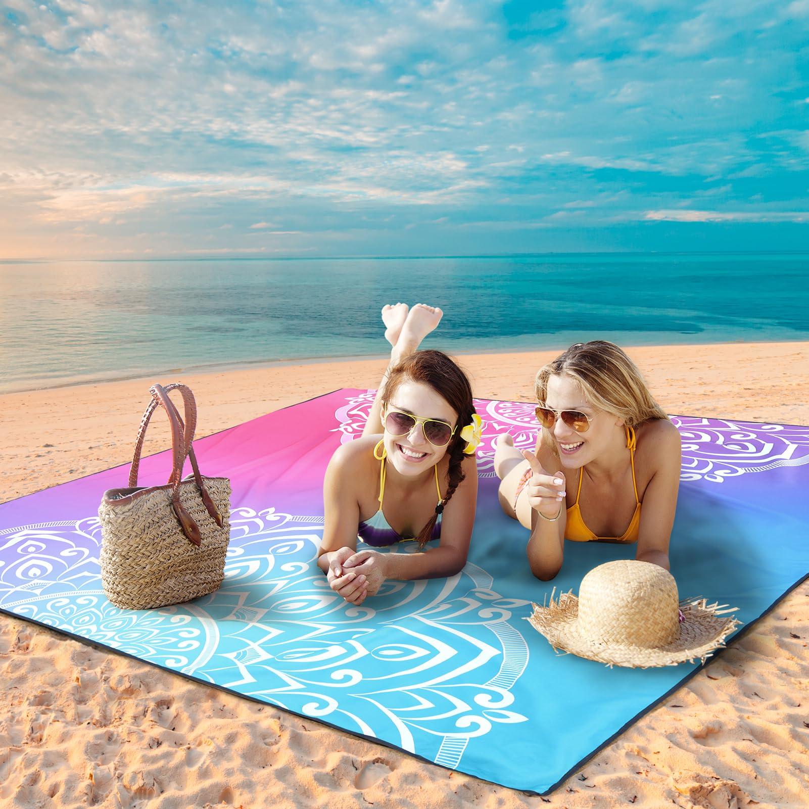 AISPARKY Beach Blanket Waterproof Sandproof, Oversized Large Beach Mat 79" X 83"/120"x108" for 1-8 Adults, Quick Drying&Compact&Lightweight, Picnic Mat Vacation Essentials for Beach Camping Travel - Image 4