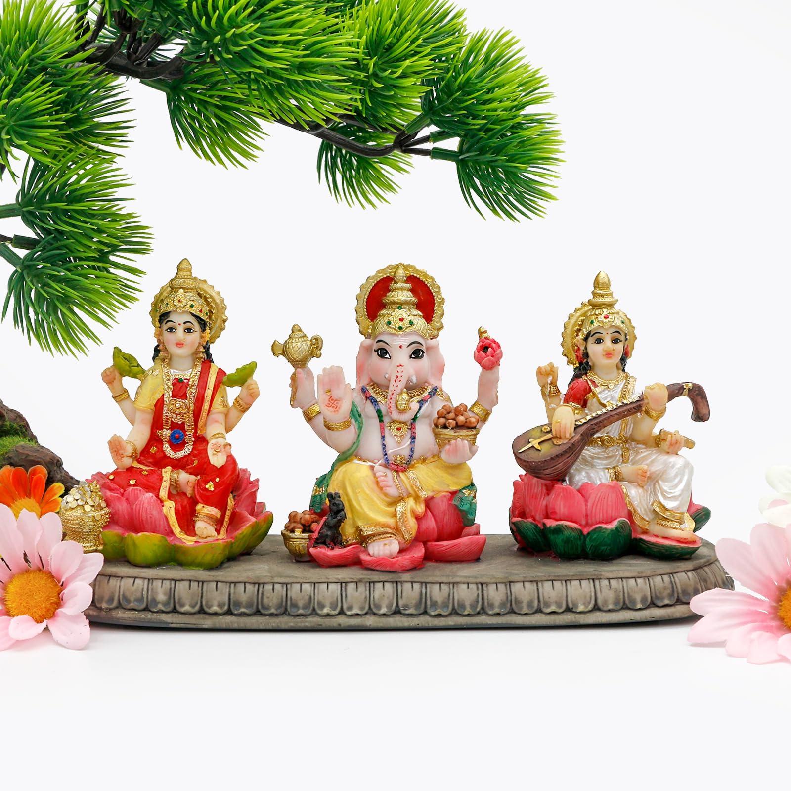 BangBangDa Hindu Ganesh Lakshmi Saraswati Statue - 3.9”H Indian God Lakshmi Ganesha Saraswati Idol Figurine Hindu Diwali Gifts Diwali Decoration Home Office Mandir Temple Pooja Item - Image 2