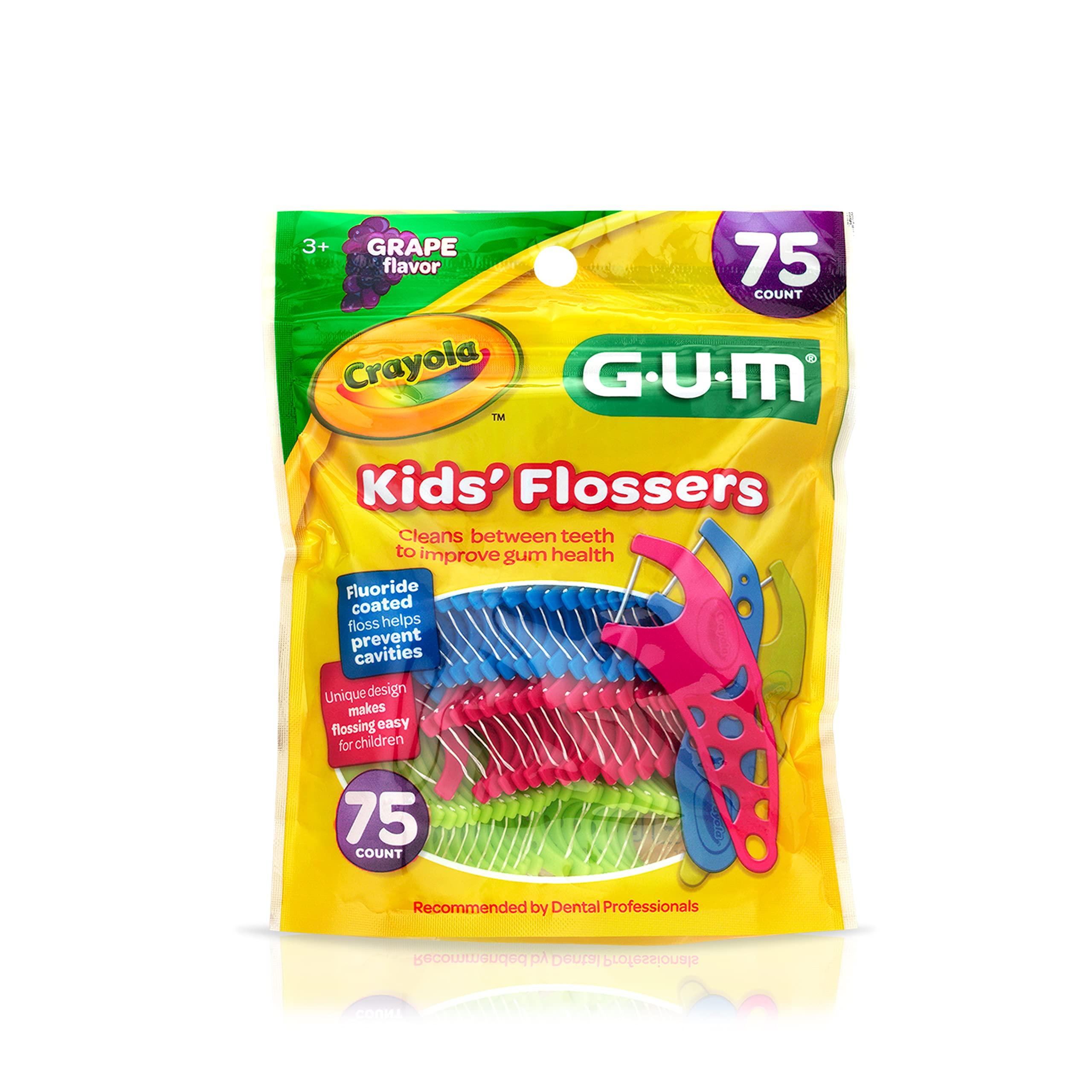 GUM Crayola Kids Flossers with Fluoride - Designed for Little Hands - Fun Grape Flavor - Easy to Use Kids Floss Picks for Children Ages 3+, 75 Count (Pack of 6) - Image 2