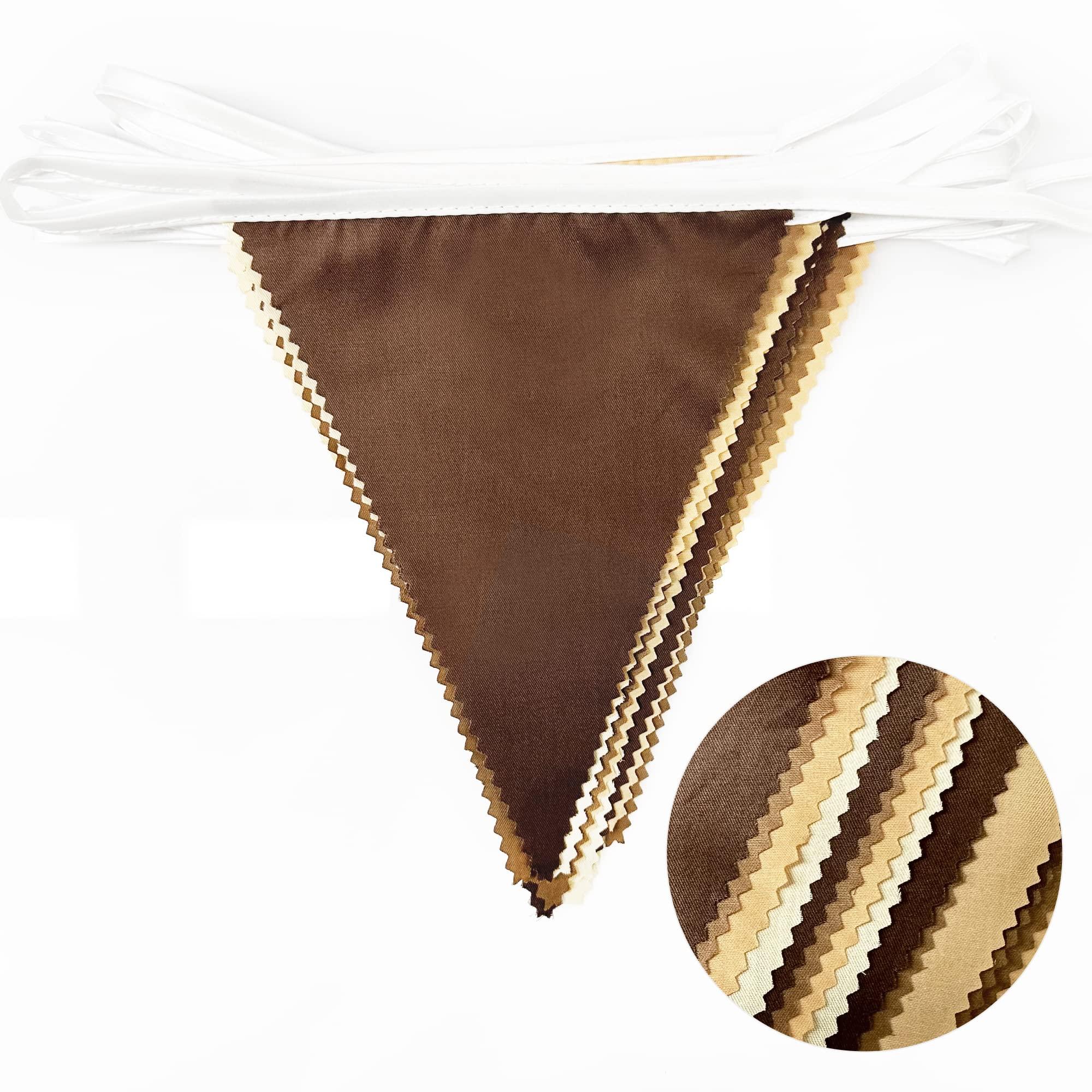 32Ft Brown Party Decorations Brown Pennant Banner Fabric Triangle Flag Bunting Garland Streamers for Woodland Teddy Bear Baby Shower Jungle Safari Birthday Home Outdoor Garden Decor - Image 4
