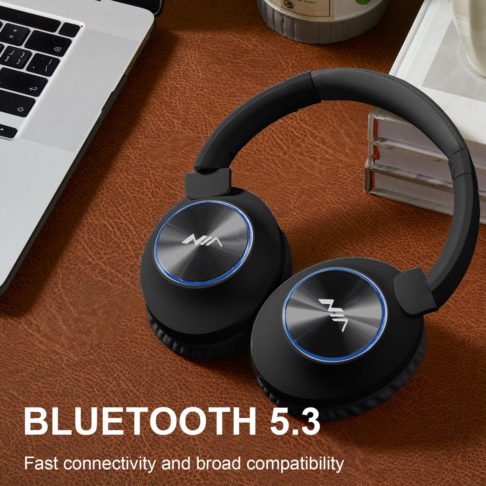 XuanGui Over Ear Wireless Bluetooth Headphones, Foldable HiFi Stereo Headphones with 20H Playtime, Bluetooth 5.3, FM/TF, LED Lights for Cellphone Home NX400, Black - Image 5