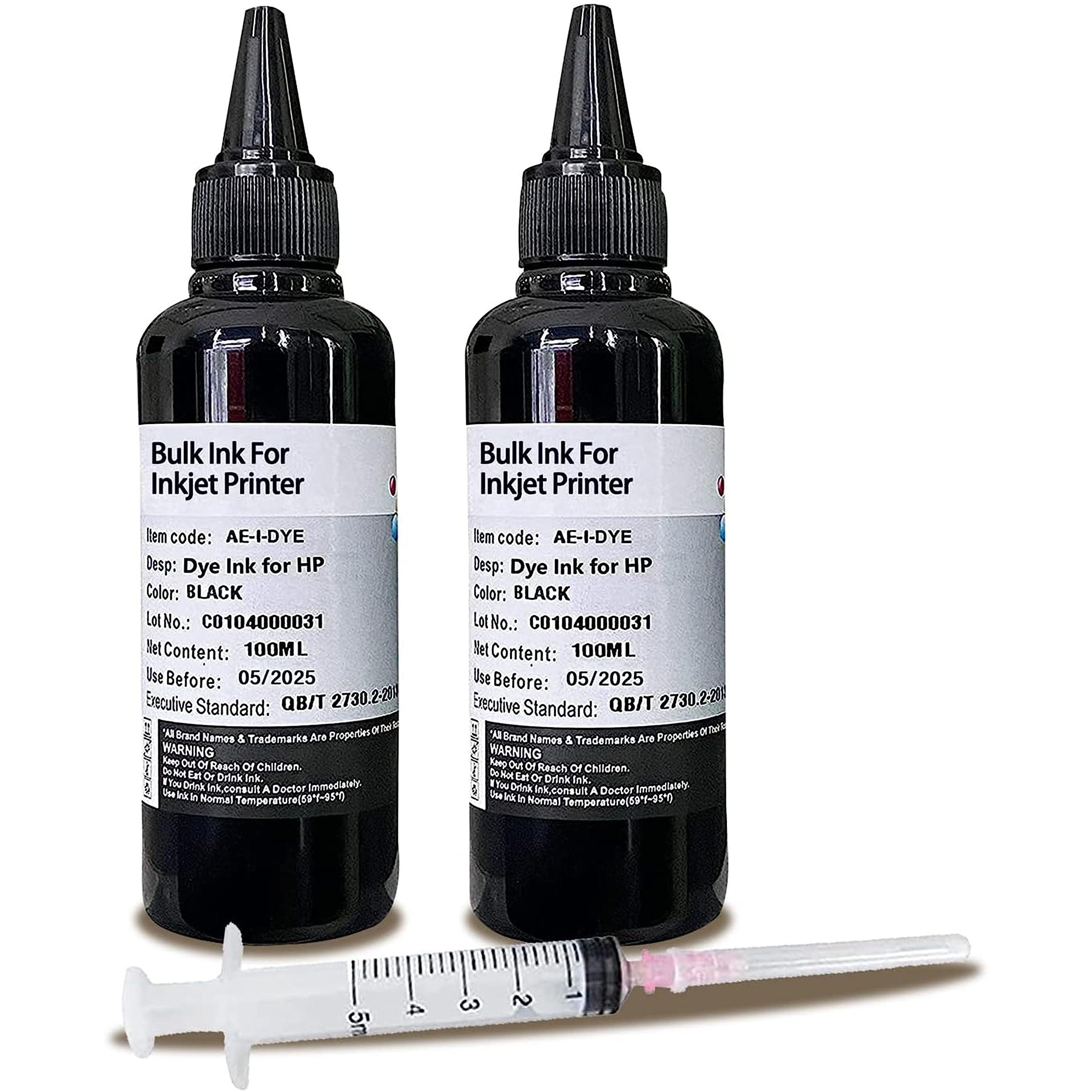 AYMSous Ink Refill Kit Refill Ink for HP 60 61 63 64 65 901 902 932 952 950 951 564 Refillable Ink Cartridge for HP Envy 4500 4520 5643 OfficeJet 6500a 6500 6000(2x100ML 2 Black)