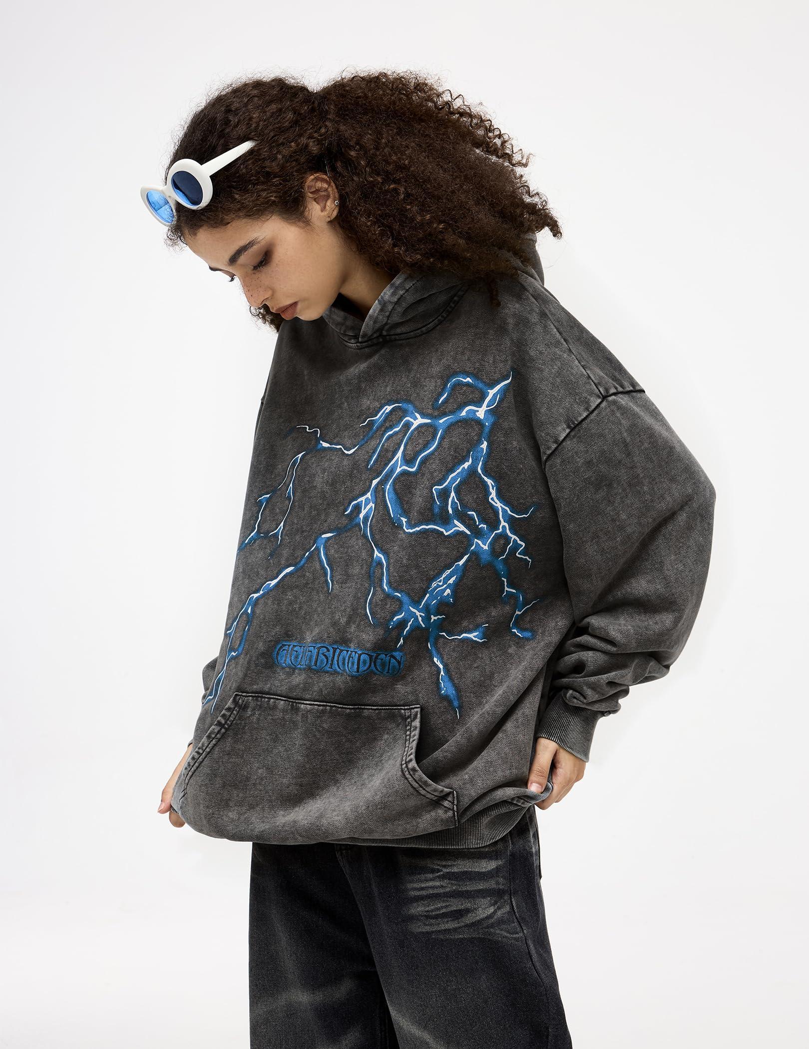 Aelfric Eden Mens Lightning Graphic Hoodies Print Oversized Unisex Streetwear Vintage Hoodie Y2k Sweatshirt Pocket Pullover - Image 3