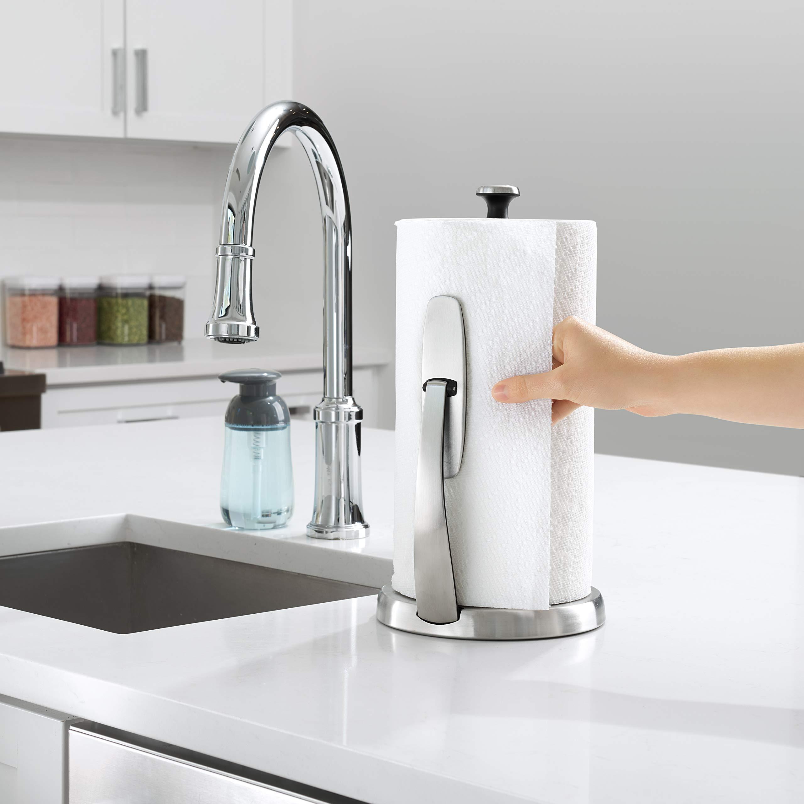 OXO Good Grips SimplyTear Paper Towel Holder - Stainless Steel (Silver & Black) - Image 2
