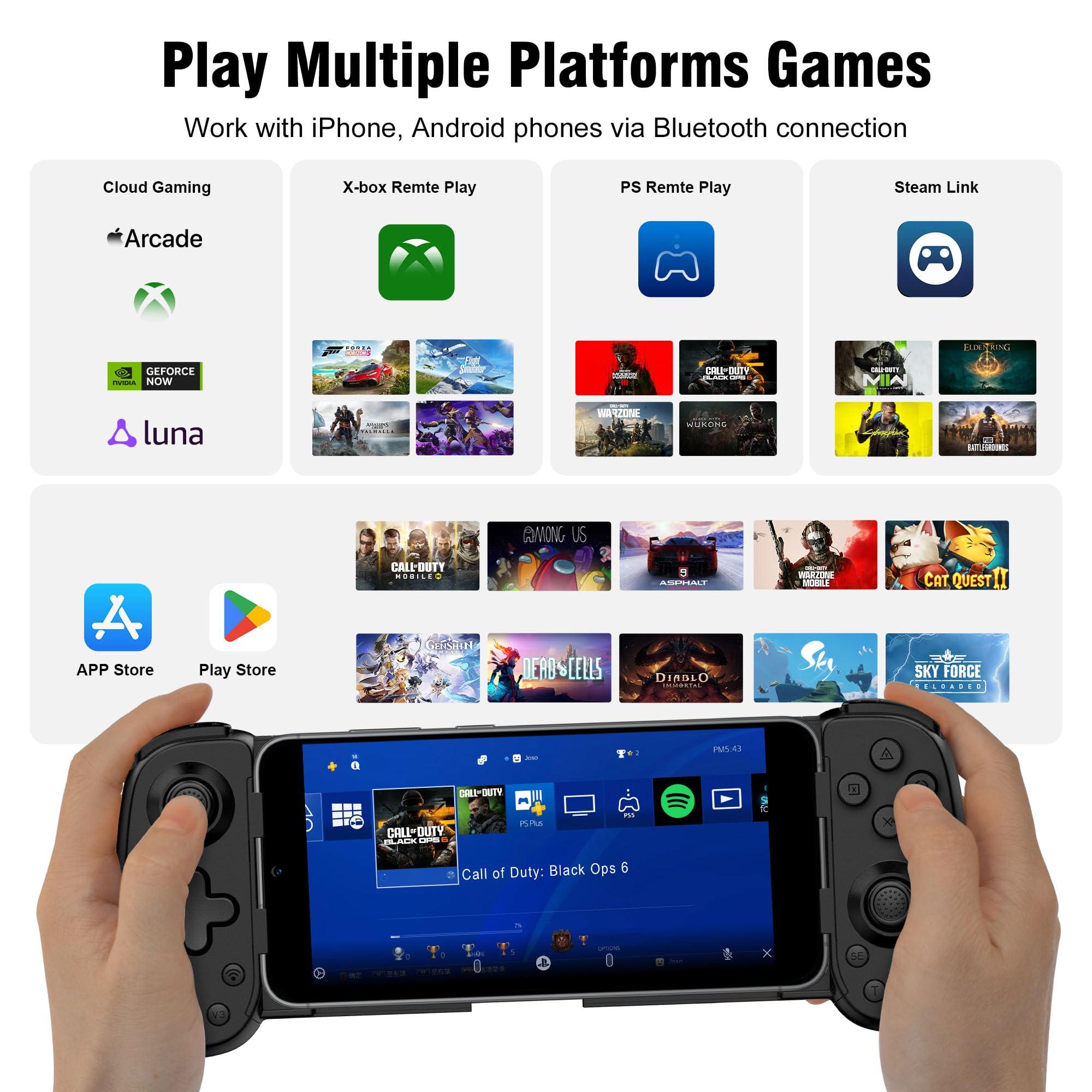Wireless Phone Controller for iPhone/Android, Mobile Game Controller with Hall Joystick Suitable for Xbox Cloud Gaming, PS Remote Play, Steam Link, Call of Duty & More - Black - Image 2