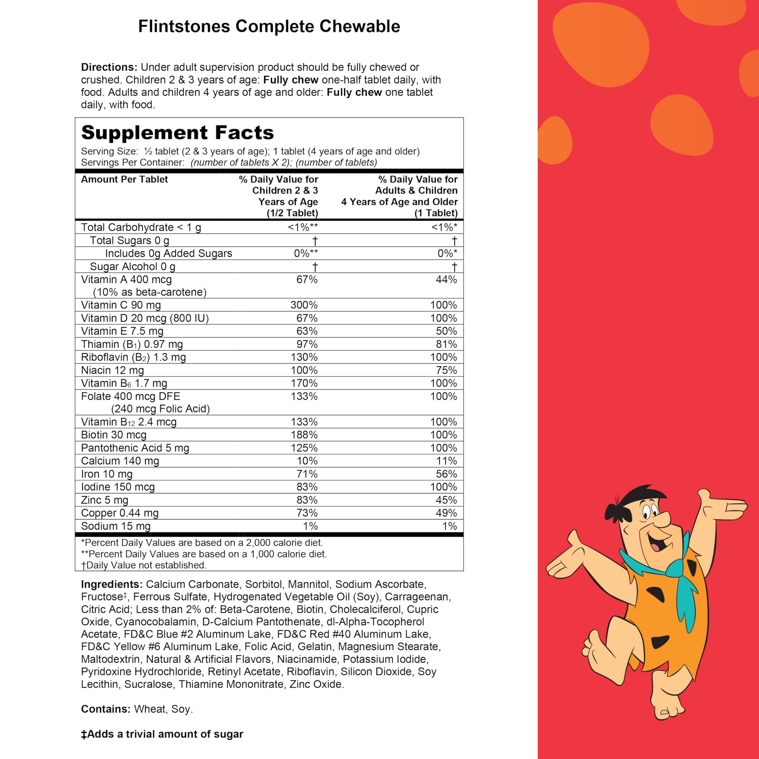 Flintstones Chewable Kids Vitamins, Complete Multivitamin for Kids and Toddlers with Iron, Calcium, Vitamin C, Vitamin D & More, 180ct - Image 8