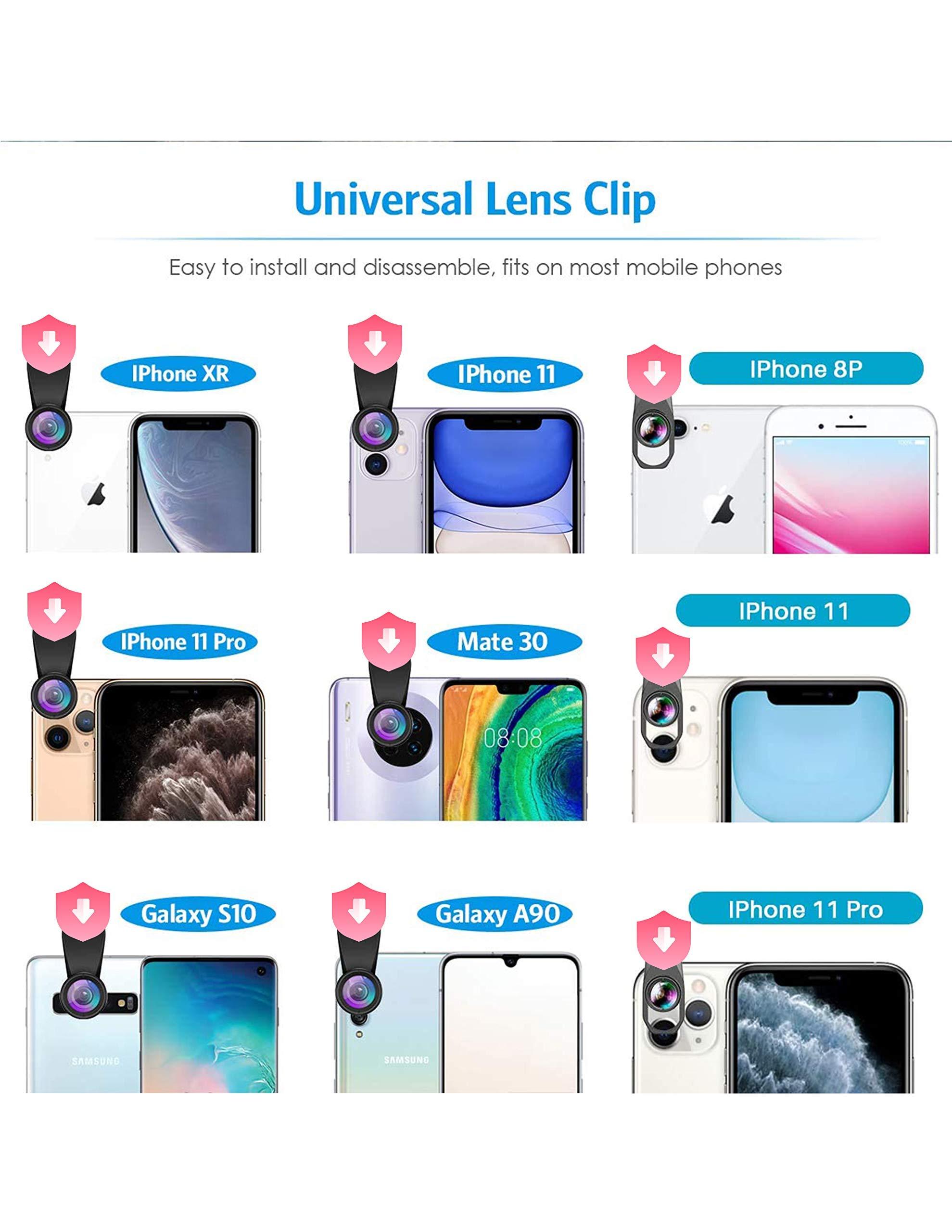 Cell Phone Camera Lens Kit,11 in 1 Universal 20x Telephoto 0.63Wide Angle 15X Macro 198°Fisheye 2X Telephoto Kaleidoscope CPL Starlight Eyemask Tripod,for Most iPhone Smartphone (Black) - Image 7