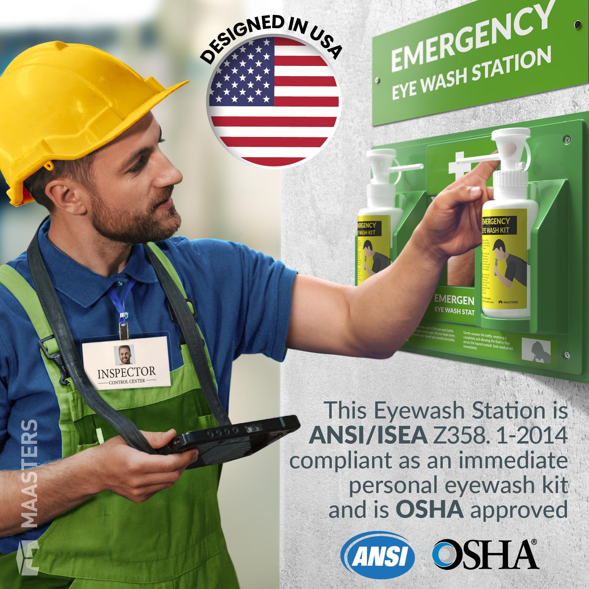 MAASTERS BPA Free Portable Eye Wash Station OSHA Approved - Wall-Mounted First Aid Eye Wash Kit w/Mirror & 2X 16oz Empty Bottles - No Eye Wash Solution Included - Emergency Eyewash - Set of 1 - Image 2