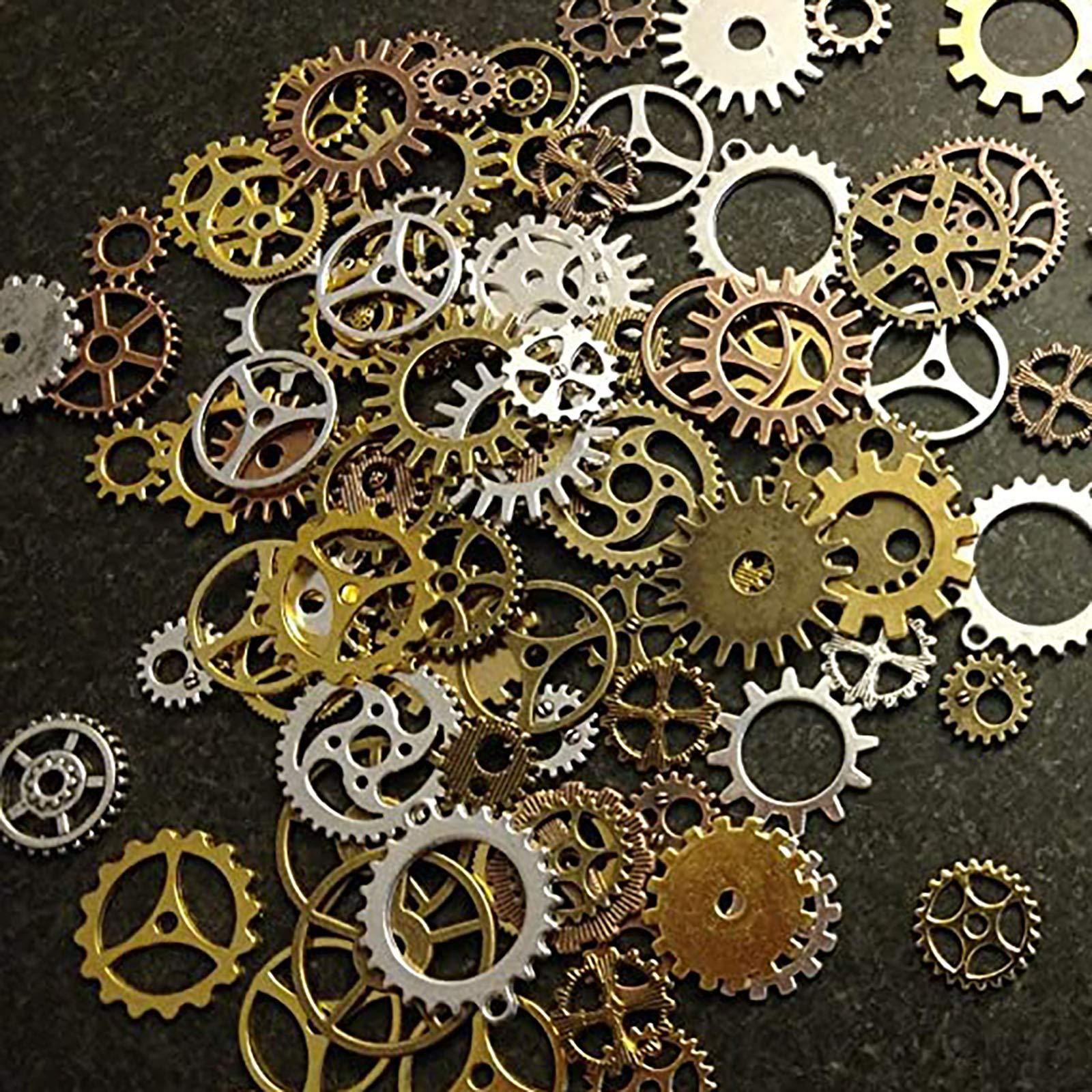 BIHRTC 140 Gram (Approx 92pcs) DIY Assorted Color Antique Metal Steampunk Watch Gear Cog Wheel Skull Musical Note Skull Hand Safety Pin Charms Pendant for Crafting, Jewelry Making Accessory - Image 3