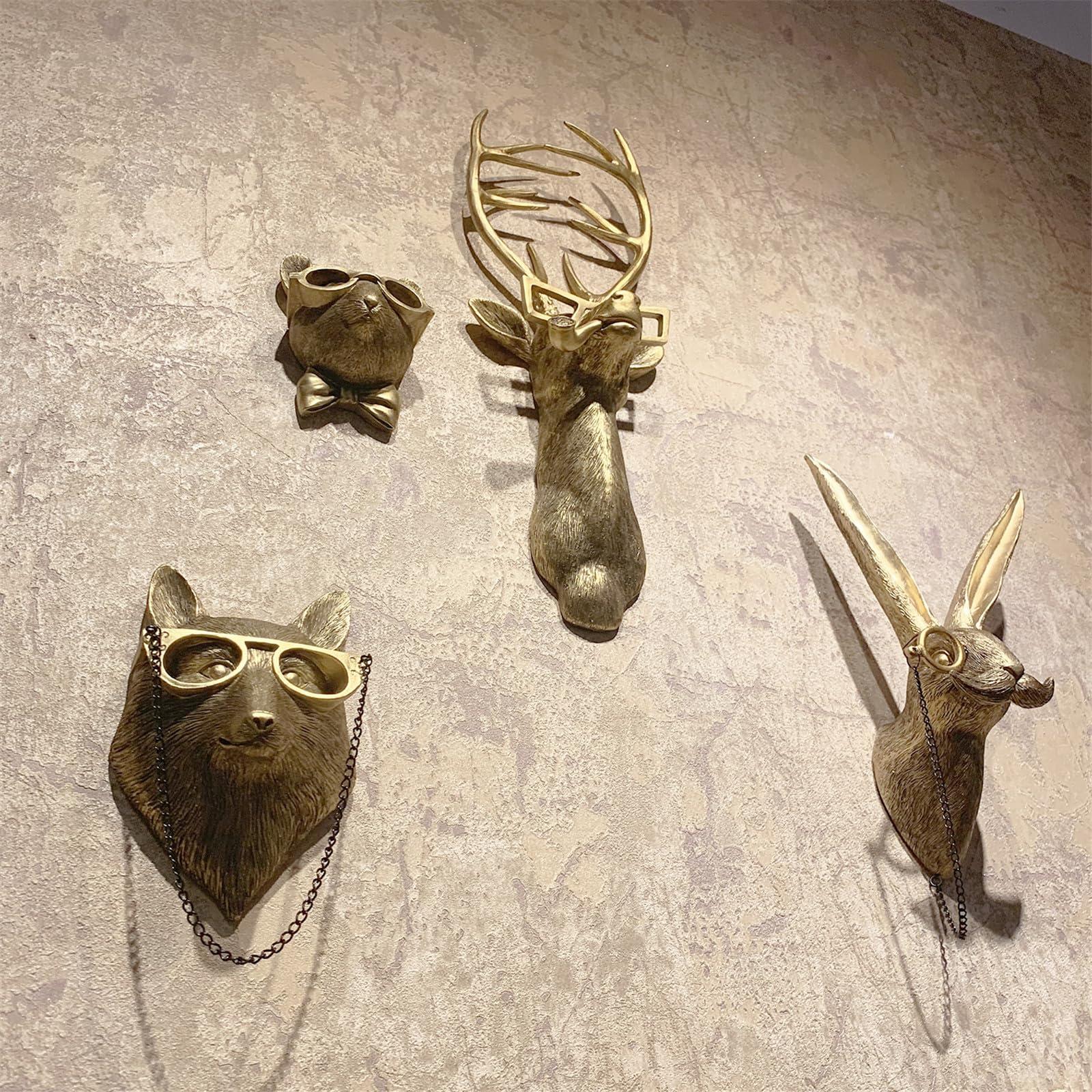 GUASDIE Animal Heads Wall Decor, Faux Deer Head Mount, Animal Sculptures Wall Decor, Resin Animal Head Wall Hanging Decoration for Living Room Bedroom Kitchen Gift,5pcs, 1587574779-65291236 - Image 6