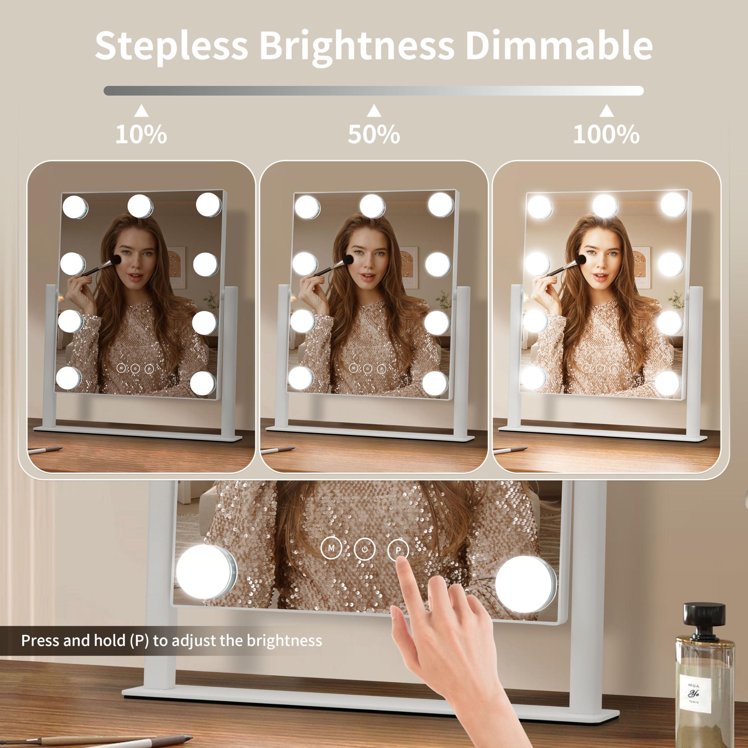 NUSVAN Vanity Mirror with Lights, Makeup Mirror with Lights,3 Color Lighting Modes Detachable 10X Magnification Mirror Touch Control,360°Rotation, White. - Image 4