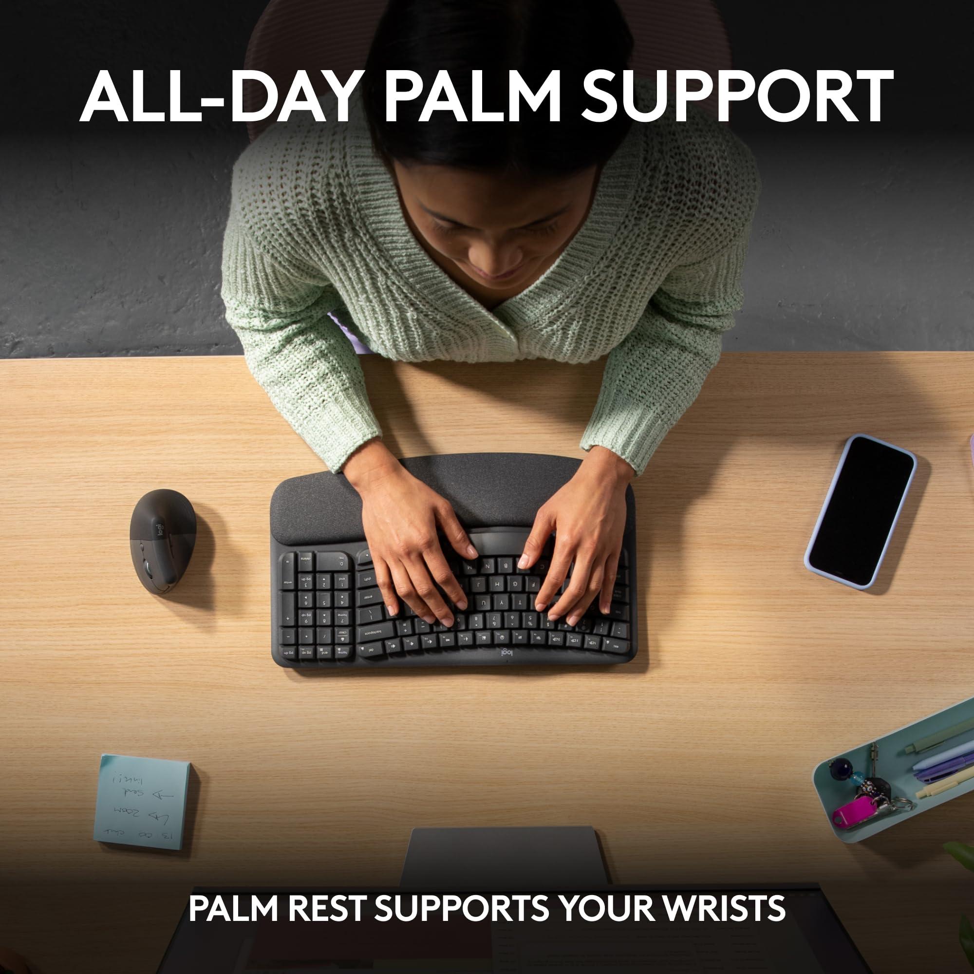 Logitech Wave Keys Wireless Ergonomic Keyboard with Cushioned Palm Rest, Comfortable Natural Typing, Easy-Switch, Bluetooth, Logi Bolt Receiver, for Multi-OS, Windows/Mac - Graphite - Image 4