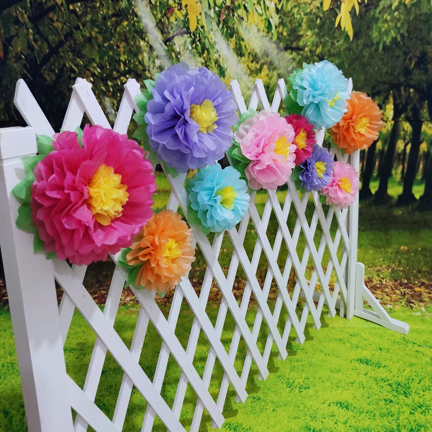 Mybbshower Colorful Fiesta Paper Flowers (9''-7'' Assorted) Set of 10 Outdoor Decoration Kids Birthday Carnival Rainbow Theme Party Backdrop Photo Booth Wall Decor - Image 2