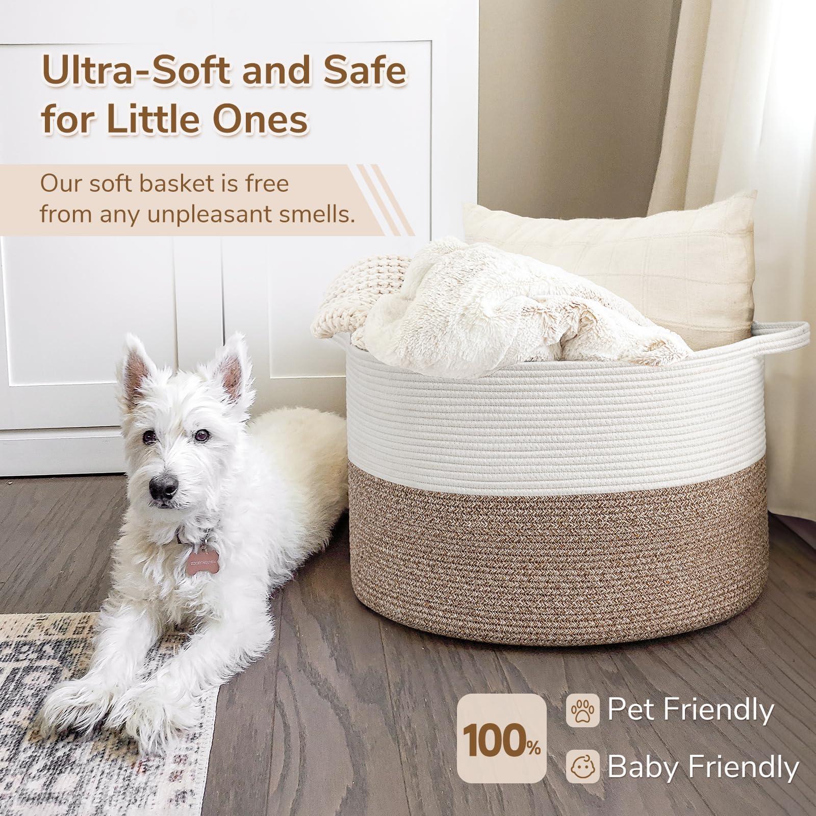 INDRESSME XXXLarge Cotton Rope Basket 21.7" x 21.7" x 13.8" Woven Baby Laundry Blanket Basket Toy Baskets with Handle Storage Comforter Cushions Thread Laundry Hamper - Image 7
