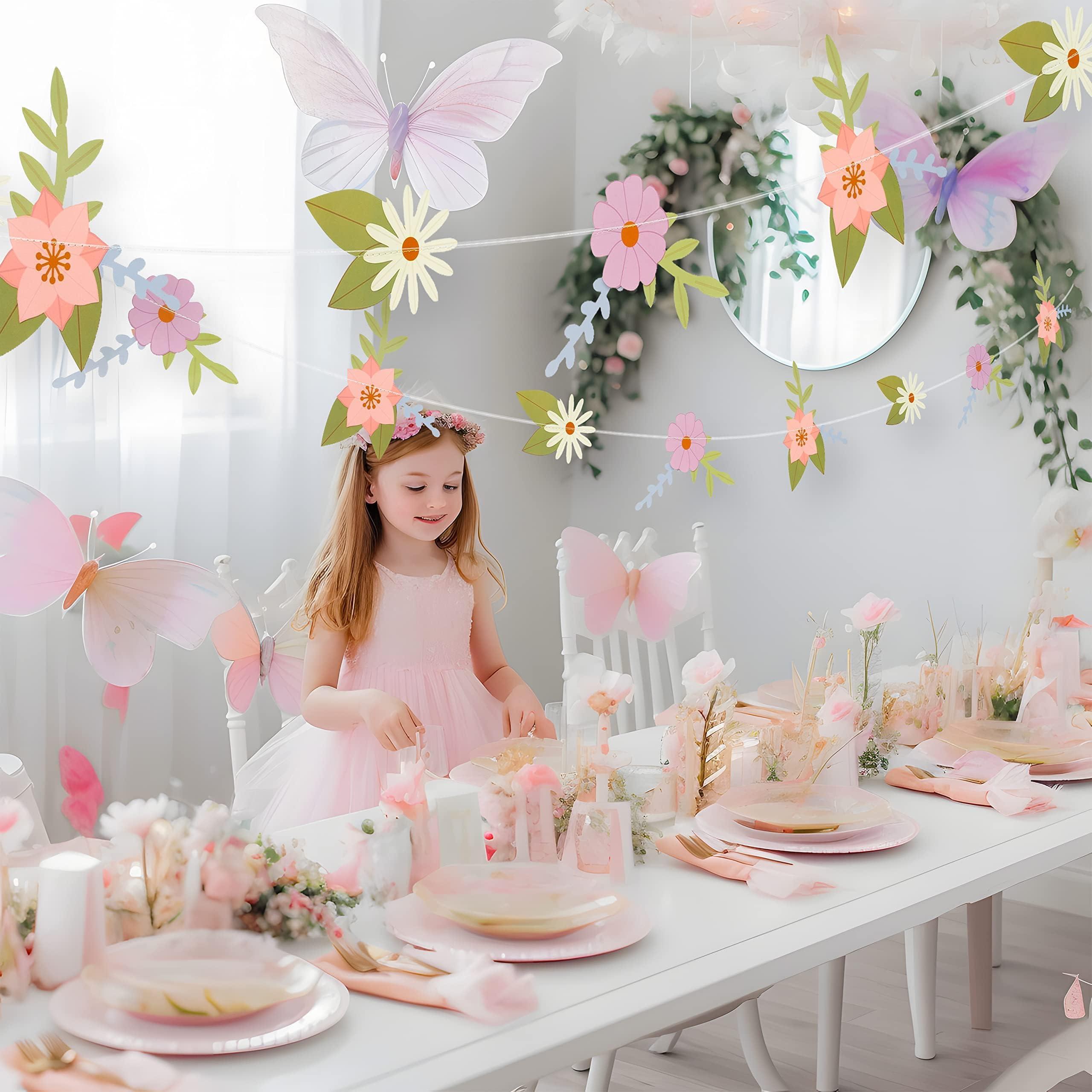 Cheerland Flower Birthday Decoration Wildflower Fairy Garland Flower Paper Floral Banner for Spring Party Woodland Baby Shower Tea Party Banner for Enchanted Garden Wedding Nursery Decor Supplies - Image 5