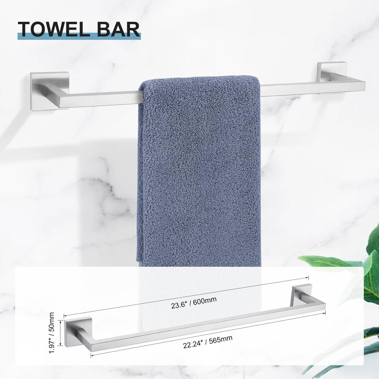 5 Pieces Towel Bar Set,TNOMS Brushed Nickel Bathroom Hardware Set Towel Rack Set for Bathroom SUS304 Stainless Steel Bathroom Accessories Set,23.6 Inch - Image 3