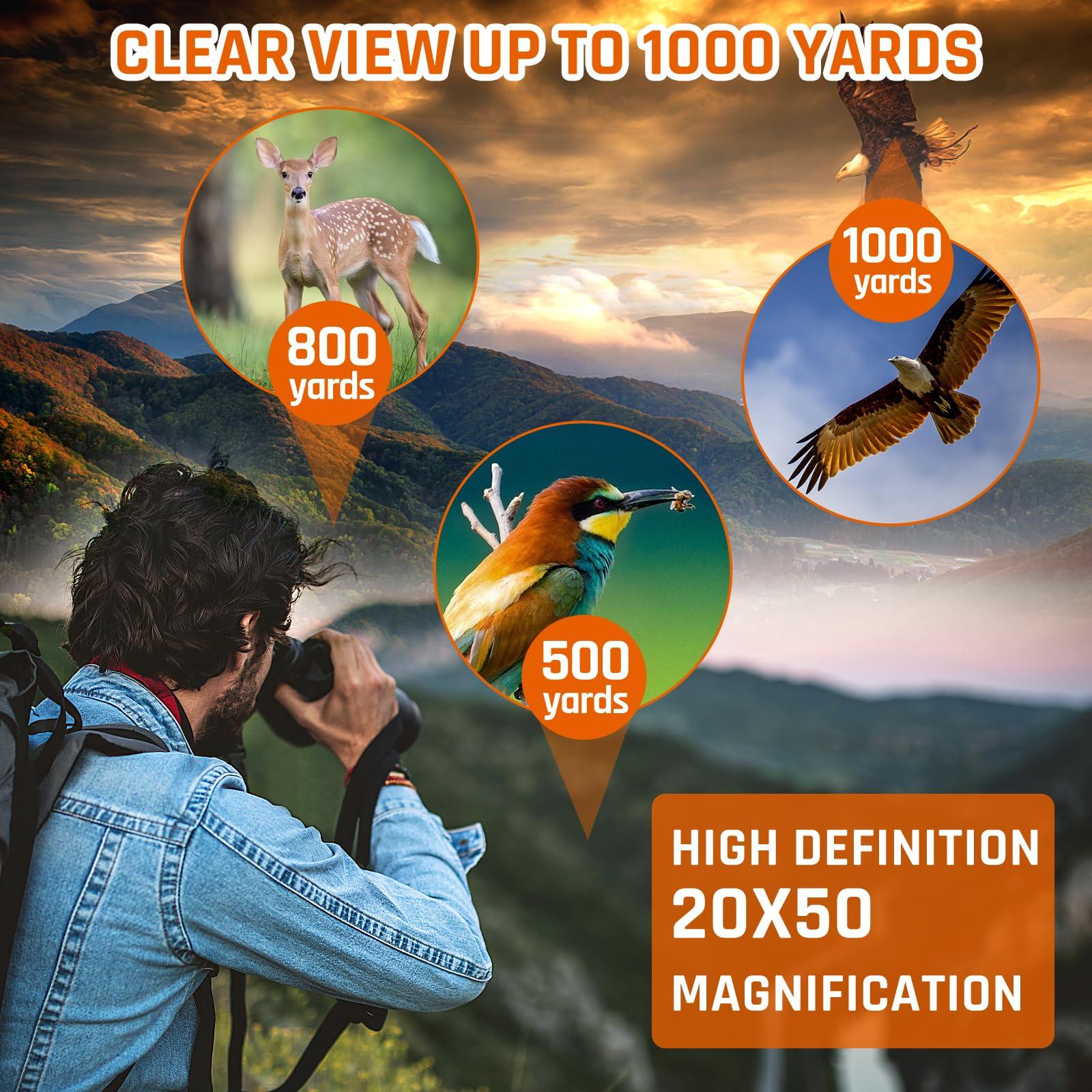 20x50 High Power Binoculars for Adults with Low Light Night Vision,Military Compact HD Professional/Daily Waterproof Binoculars for Bird Watching Hunting/Traveling/Outdoor… - Image 3
