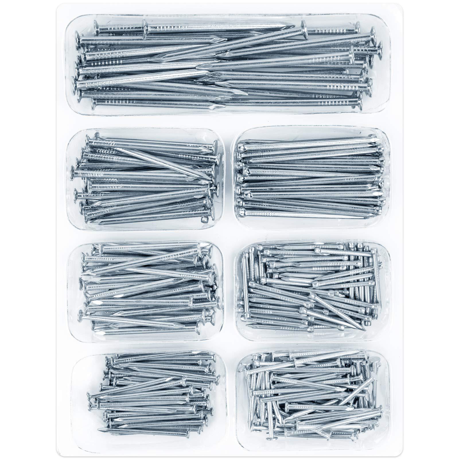 STUHAD STUHAD 400pcs Hardware Nails Assortment Kit, Picture Hanging Nails, Galvanized Nails, Small Nails for Hanging Pictures, 7 Size Assortment for Finish Nails, Wood Nails, Wall Nails