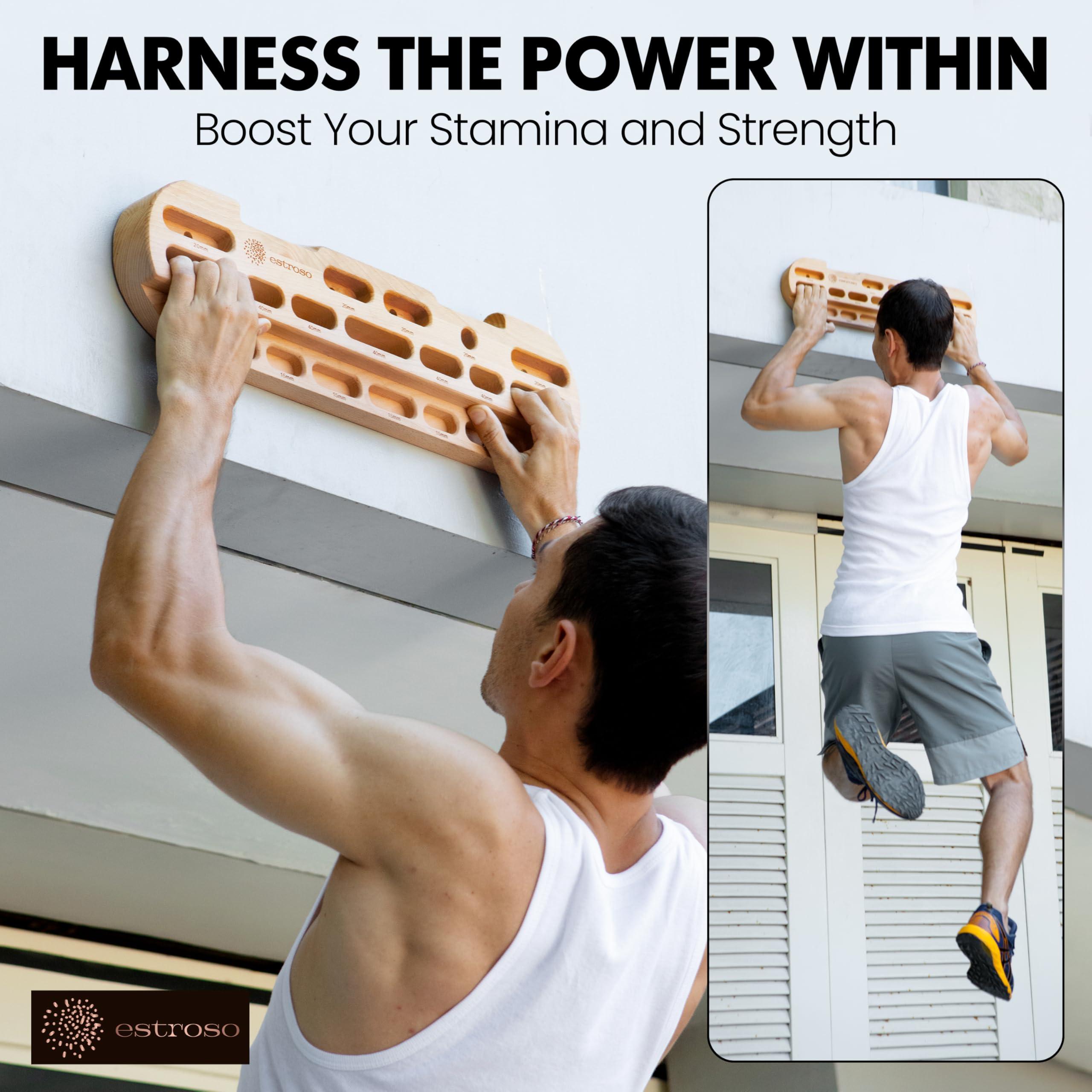 ESTROSO Wooden Hangboard - Training Hang Board with Adjustable Grip Depths, Grip Strengthener, Forearm Exerciser, Pull Ups - Climbing Fingerboard with Installation Kit - Image 3