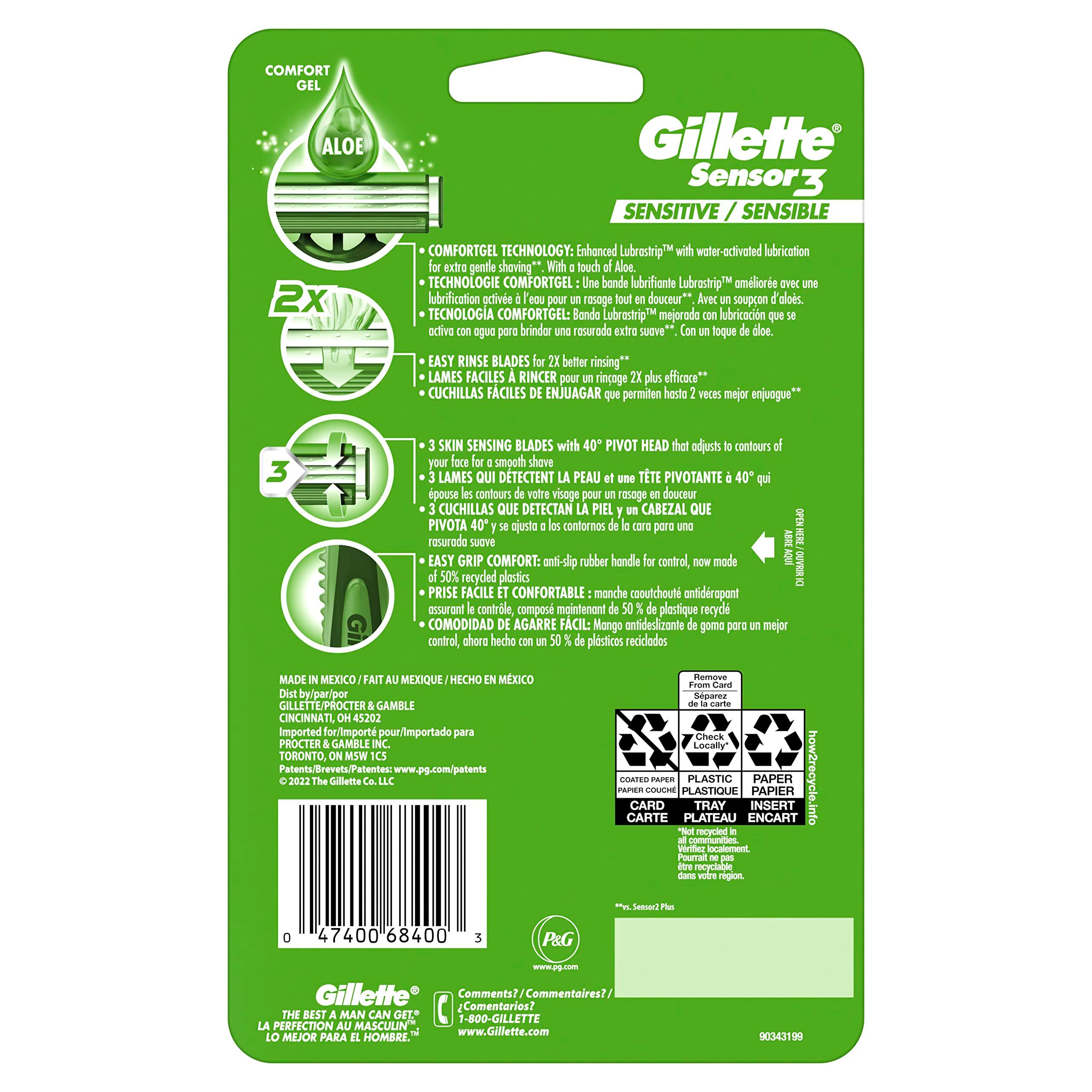 Gillette Sensor3 Sensitive Men's Disposable Razor, 12 Razors - Image 16