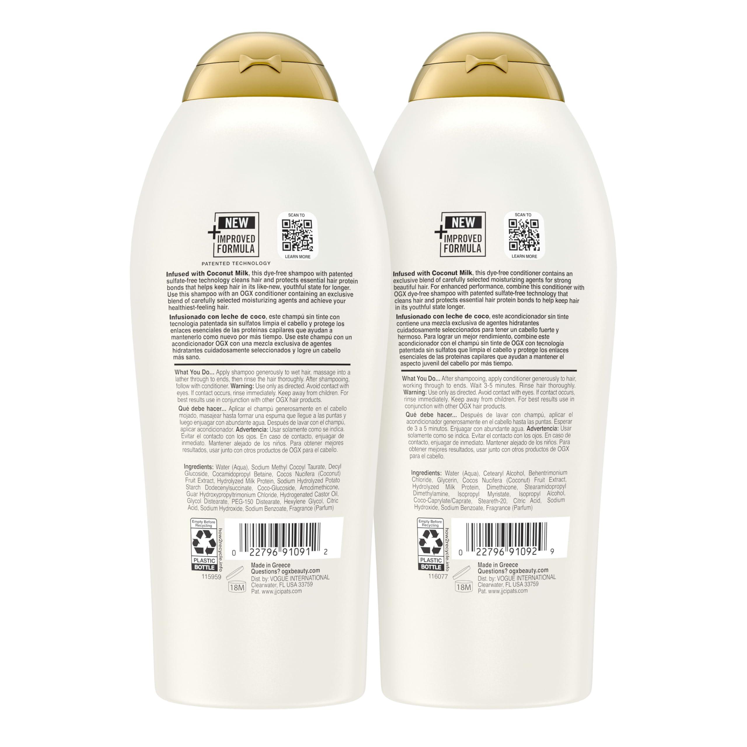 OGX Shampoo and Conditioner Set, Nourishing + Coconut Milk, Sulfate Free Shampoo and Conditioner for Moisturizing & Strengthening Hair Care, 25.4 FL OZ, 2 Pack - Image 7
