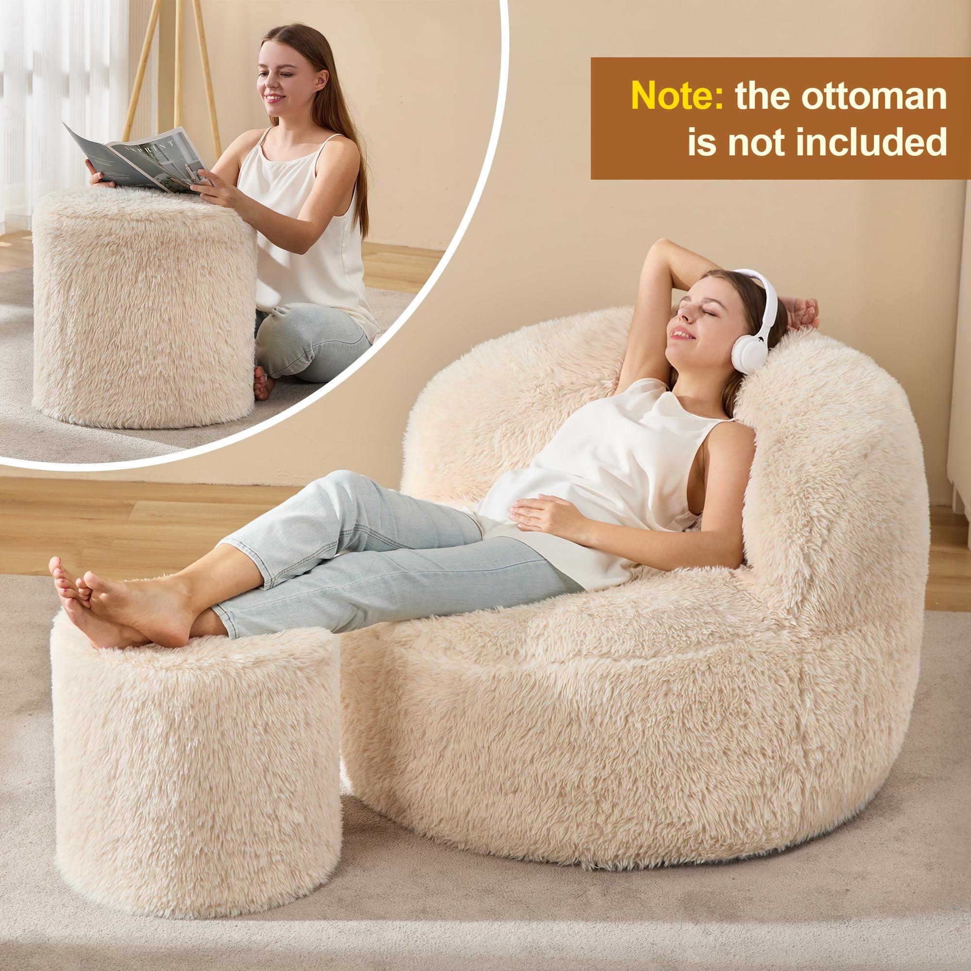 Hobestluk Bean Bag Chair Giant Bean Bag Chairs for Adults Big Adult Bean Bag Chair with Foam Filler Large Beanbags with Stuffed Back Lazy Sofa, White-Oversize - Image 4
