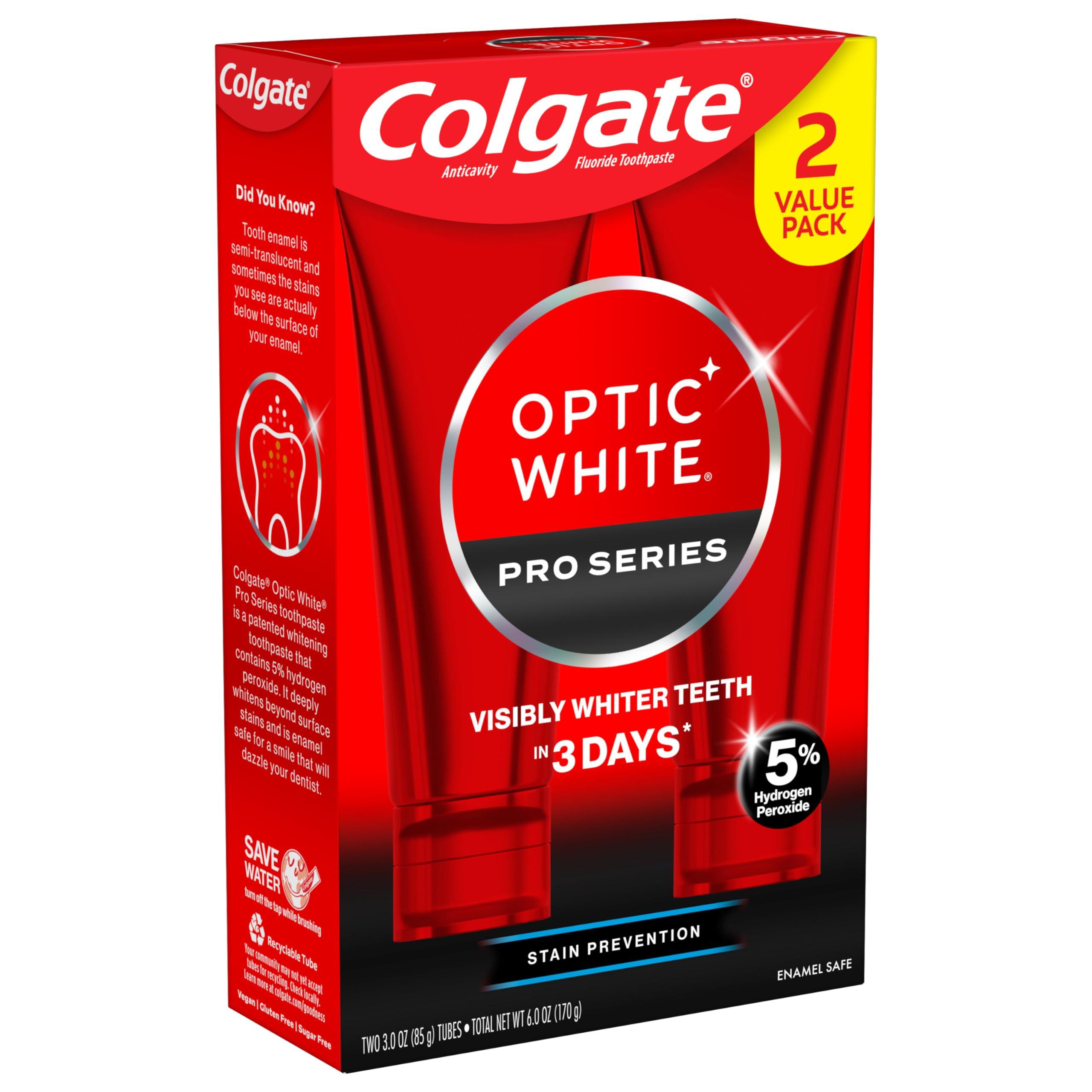 Colgate Optic White Pro Series Whitening Toothpaste with 5% Hydrogen Peroxide, Stain Prevention, 3 oz Tube, 2 Pack - Image 8