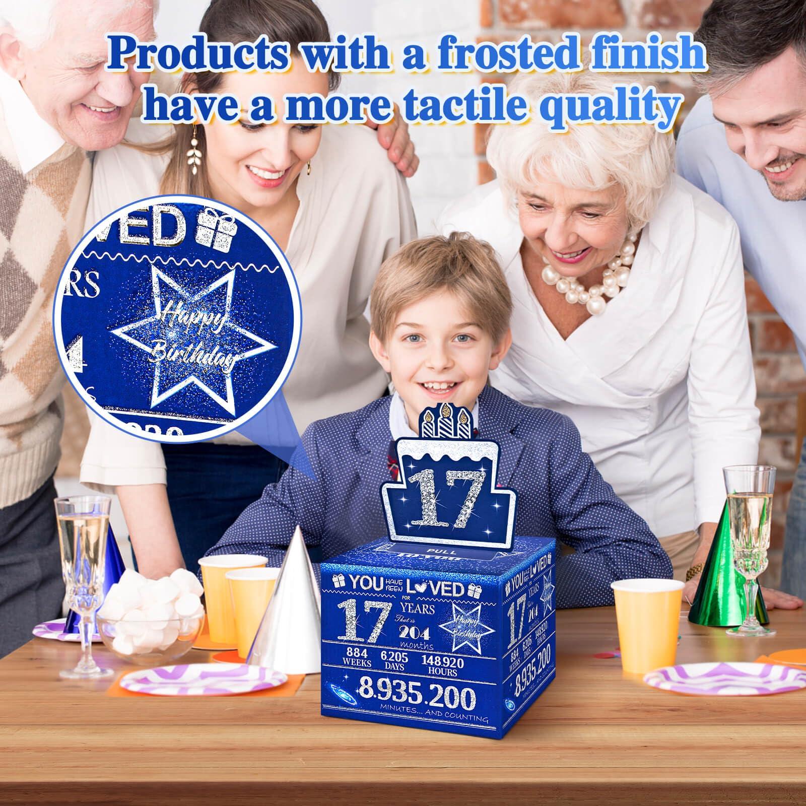 TOYEISHI 17 Happy Birthday Money Box for Cash Gift, 17th Birthday Decorations for Boys and Girls, Gifts for 17 Year Old Boy, Boy Gift Ideas, Cool Things for Teen -Blue with 100PCS Bags - Image 2